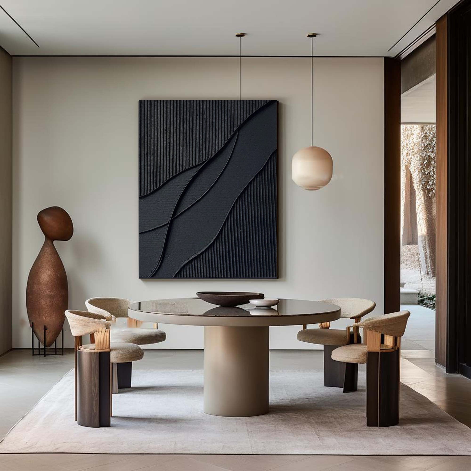 Midnight Waves-Black Minimalist Abstract Painting for Contemporary Home Decor