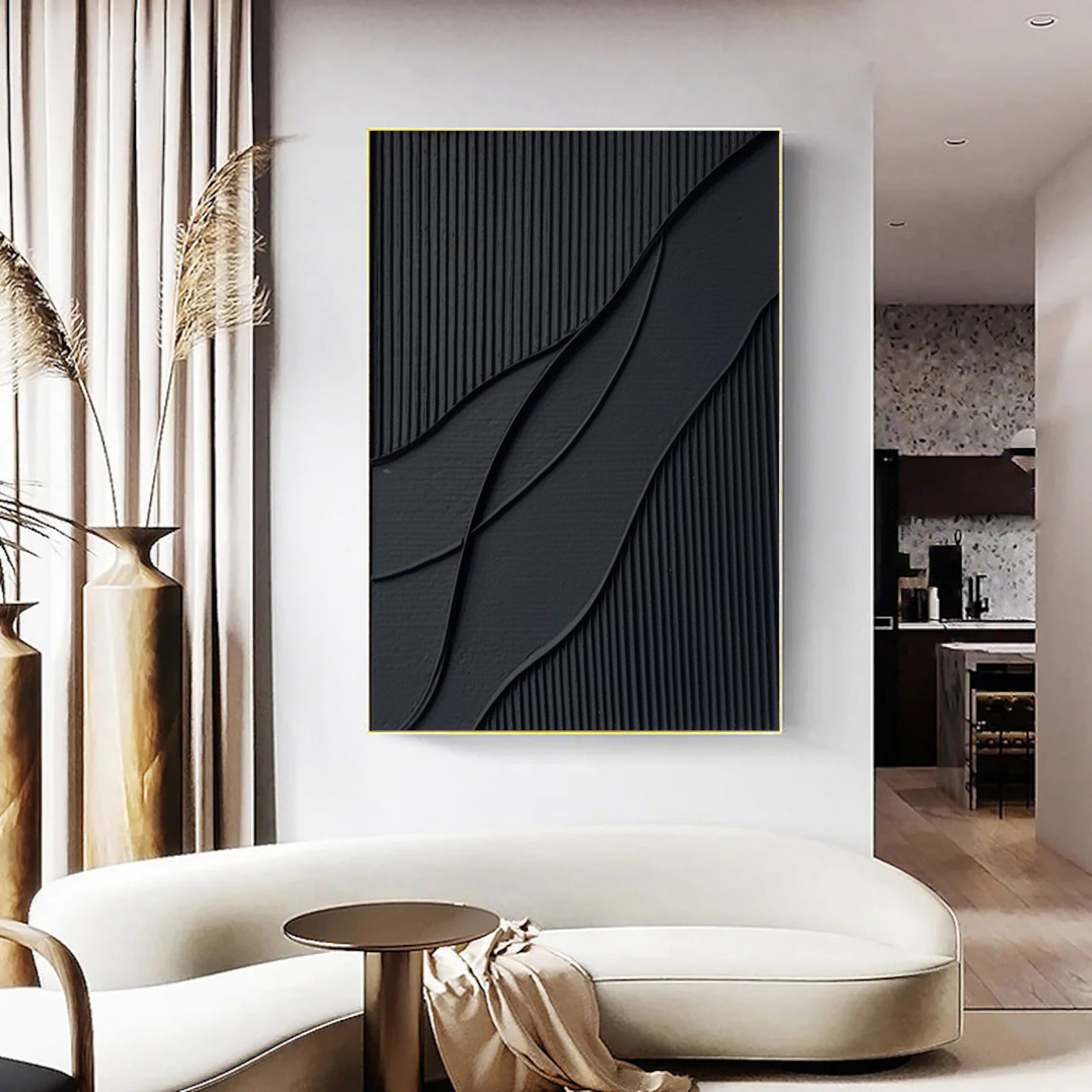 Midnight Waves-Black Minimalist Abstract Painting for Contemporary Home Decor