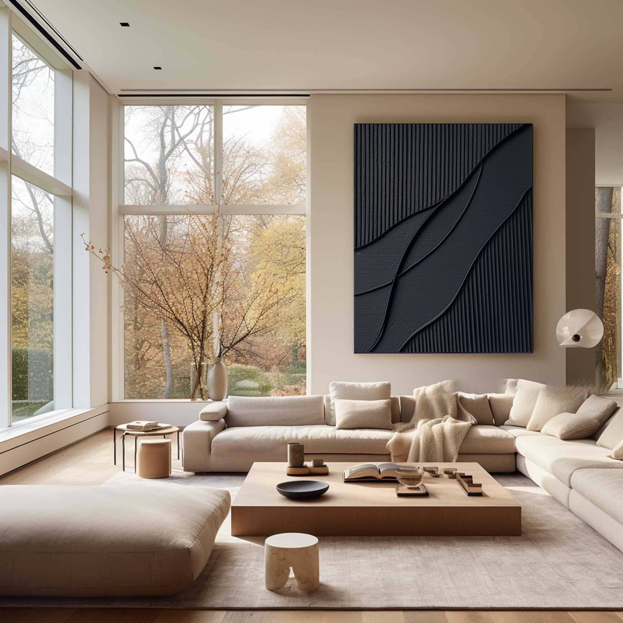 Midnight Waves-Black Minimalist Abstract Painting for Contemporary Home Decor