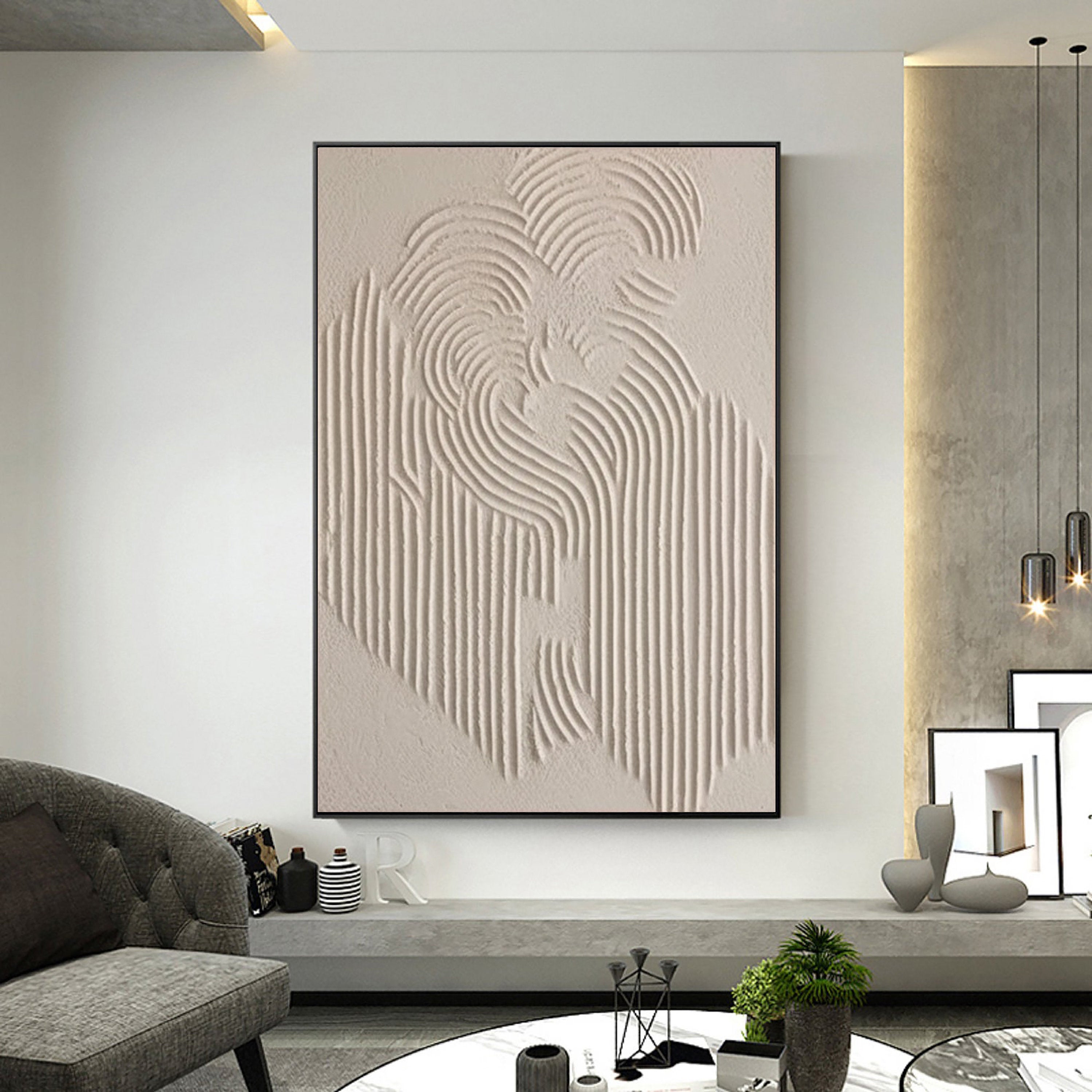 Minimalist White Relief Painting-Wabi Sabi Textured Abstract Wall Art for Modern Decor