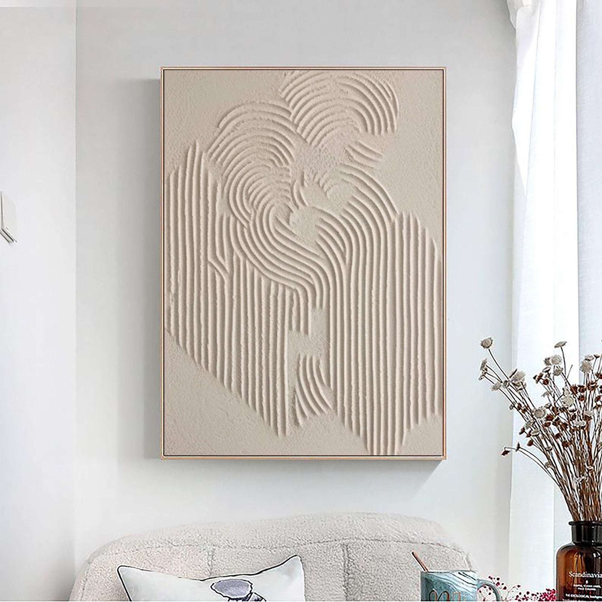 Minimalist White Relief Painting-Wabi Sabi Textured Abstract Wall Art for Modern Decor