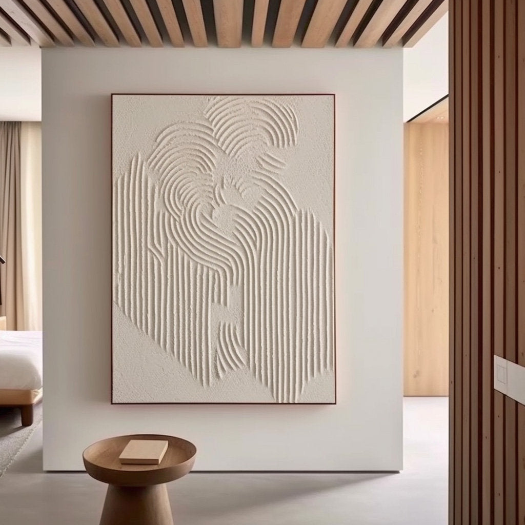 Minimalist White Relief Painting-Wabi Sabi Textured Abstract Wall Art for Modern Decor