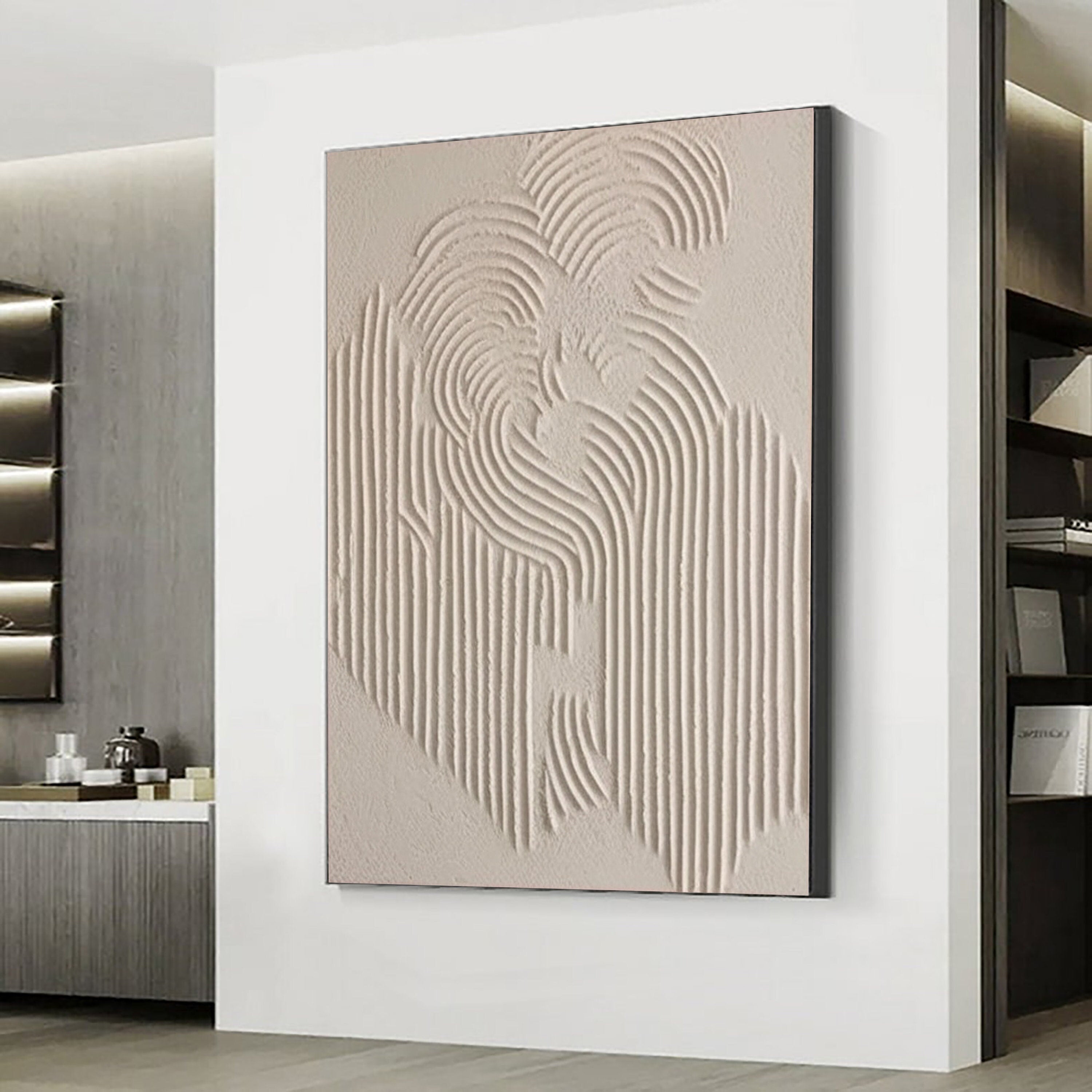 Minimalist White Relief Painting-Wabi Sabi Textured Abstract Wall Art for Modern Decor
