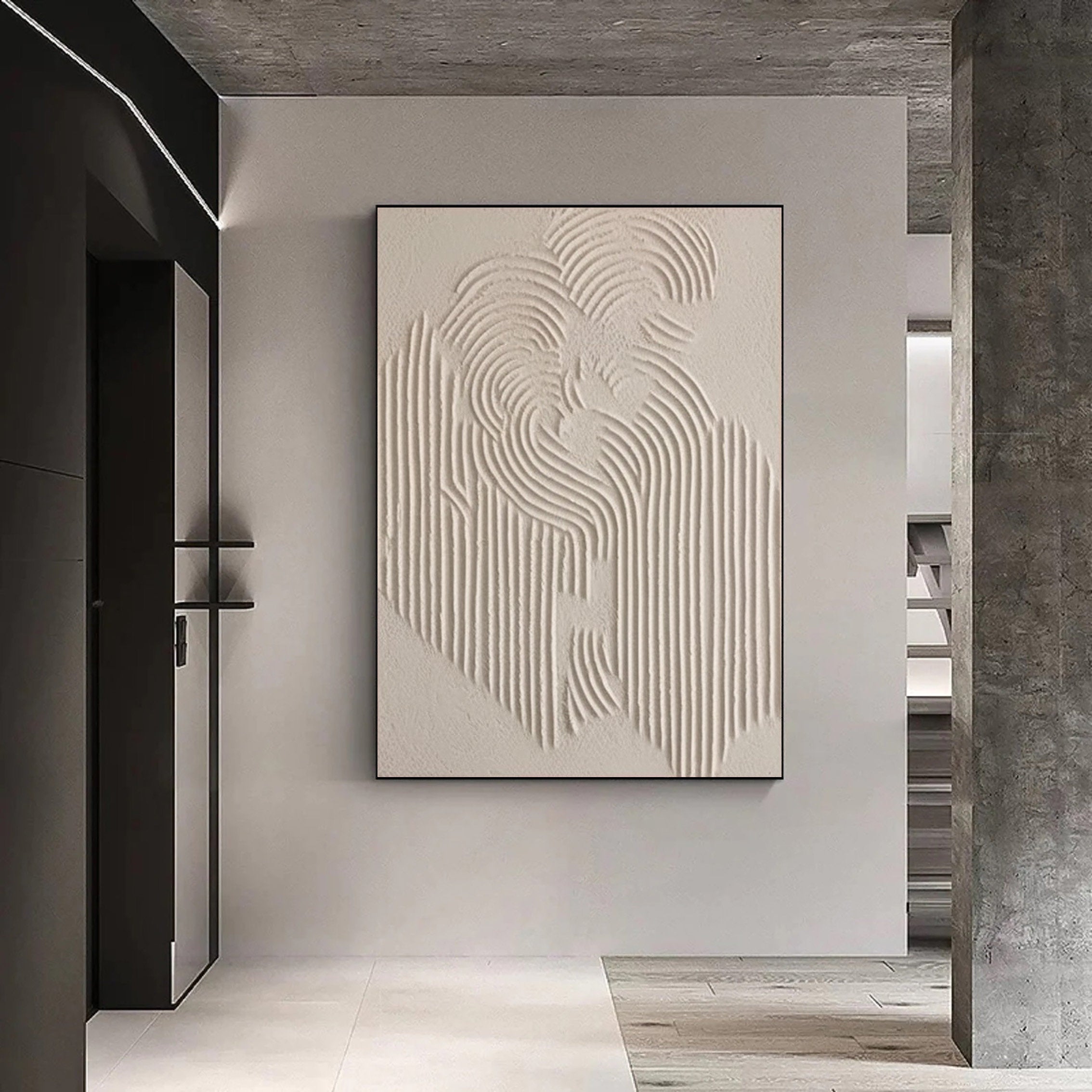 Minimalist White Relief Painting-Wabi Sabi Textured Abstract Wall Art for Modern Decor