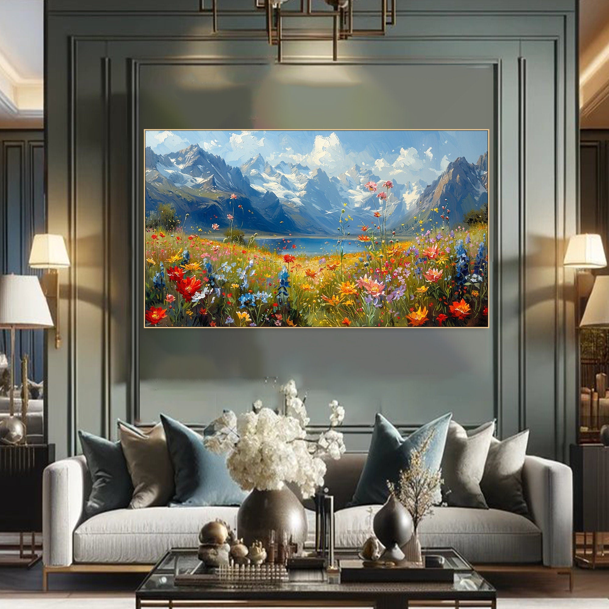 Alpine Bloom Reverie - Mountain Meadow Bloom Colorful Landscape Painting for Home Wall Decor