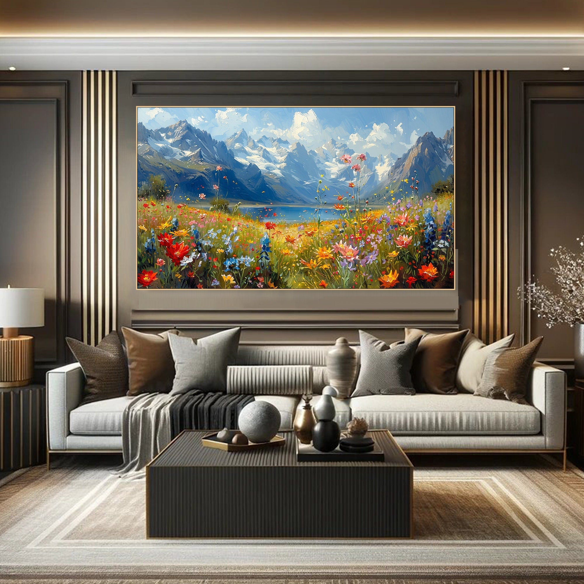 Alpine Bloom Reverie - Mountain Meadow Bloom Colorful Landscape Painting for Home Wall Decor