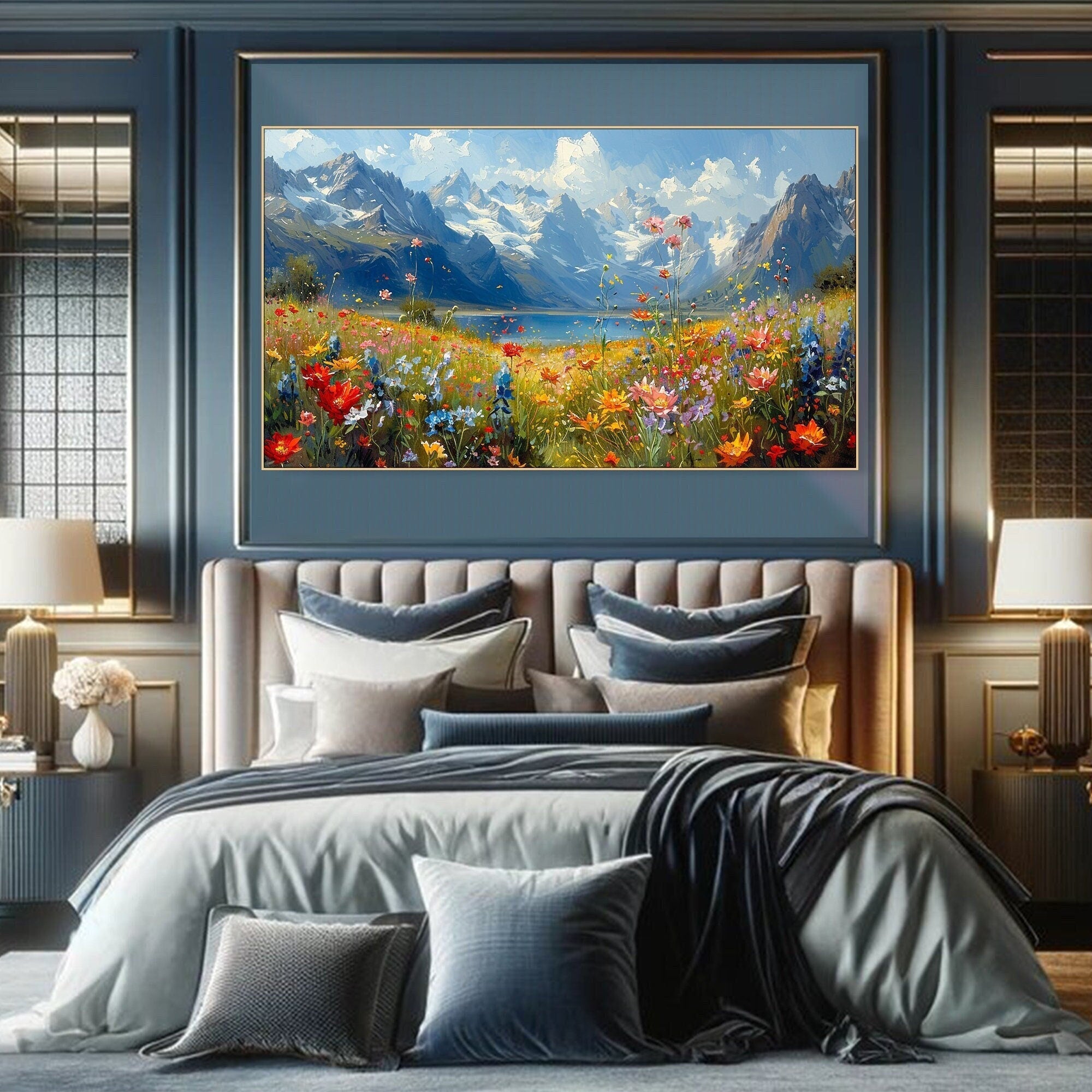 Alpine Bloom Reverie - Mountain Meadow Bloom Colorful Landscape Painting for Home Wall Decor