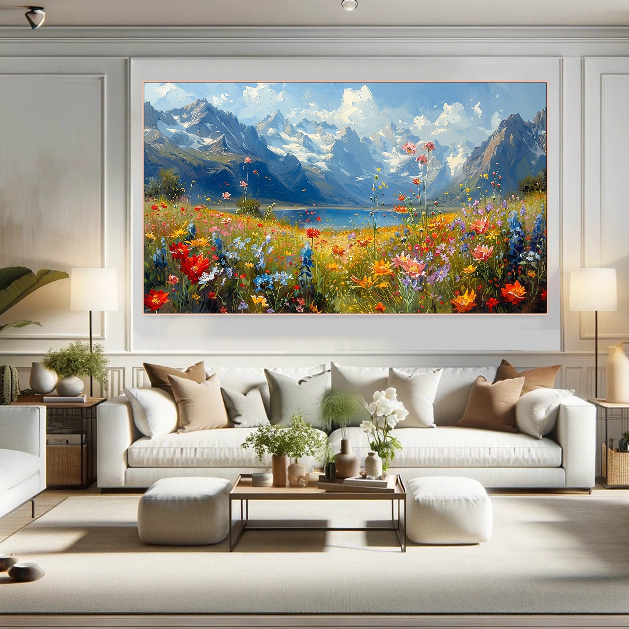 Alpine Bloom Reverie - Mountain Meadow Bloom Colorful Landscape Painting for Home Wall Decor