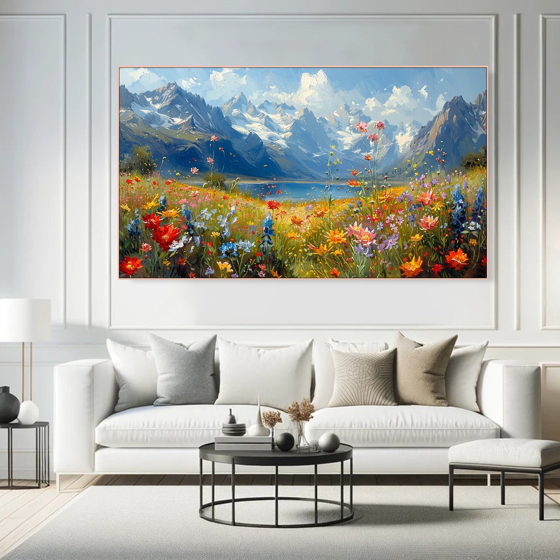 Mountain Meadow Bloom-Colorful Landscape Painting for Home Wall Decor