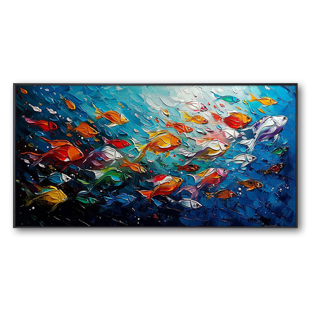 Abstract Colorful Fish Underwater World Oil Painting - Marine Life Wall Art for Home Decoration