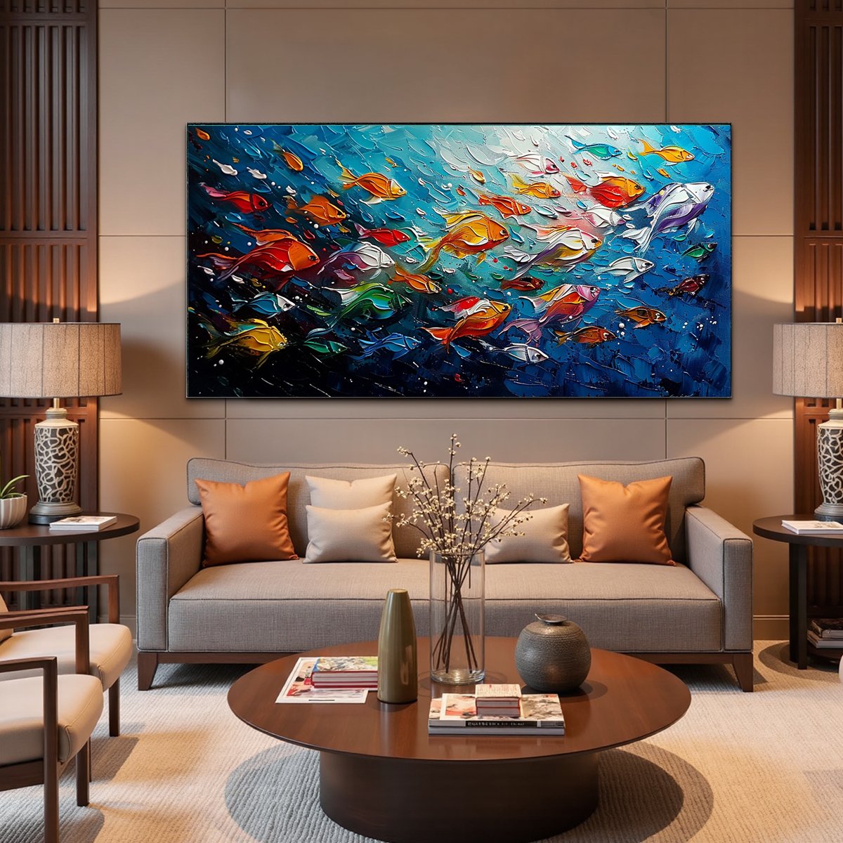 Ocean's Jewels – Colorful Fish Textured Abstract Painting
