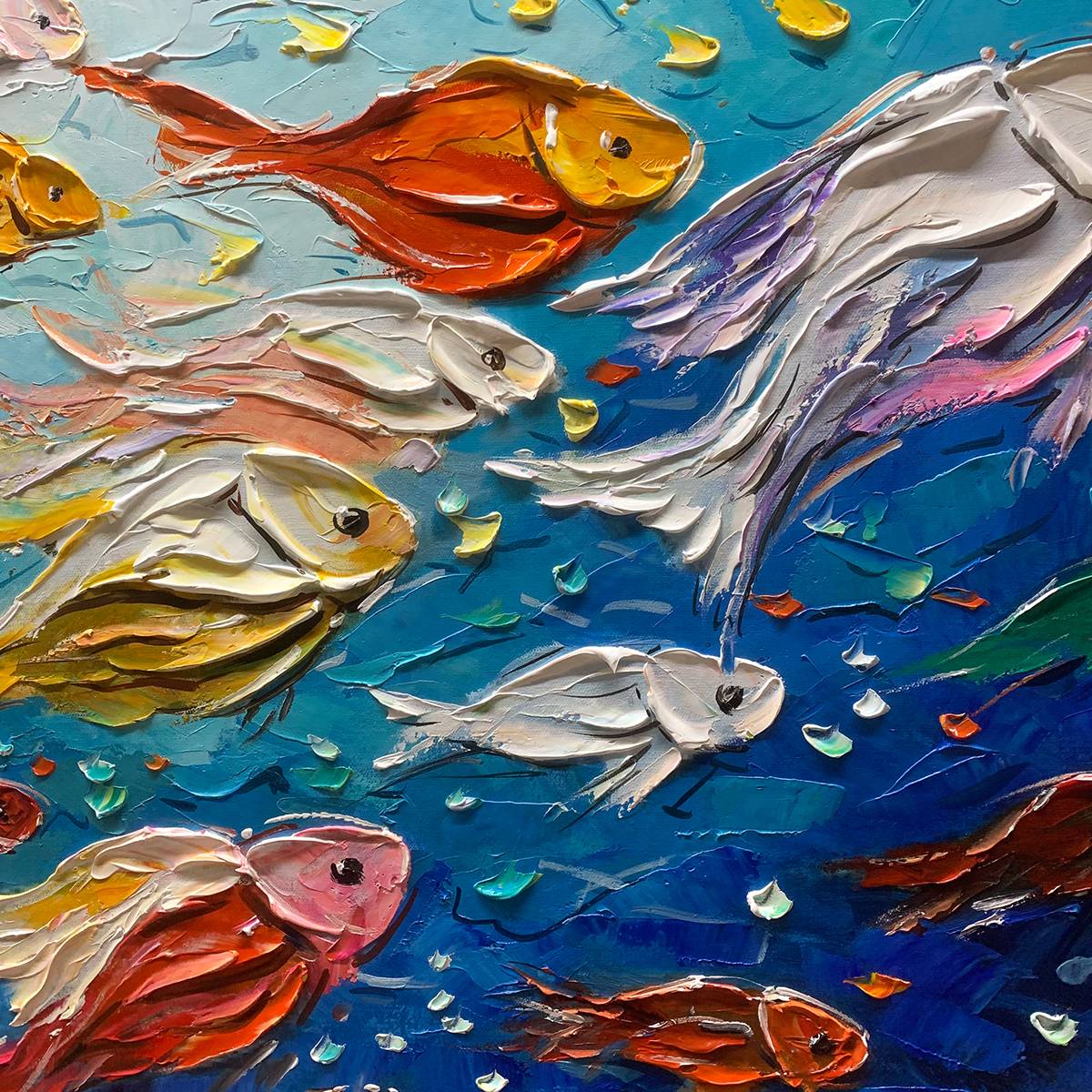Ocean's Jewels – Colorful Fish Textured Abstract Painting