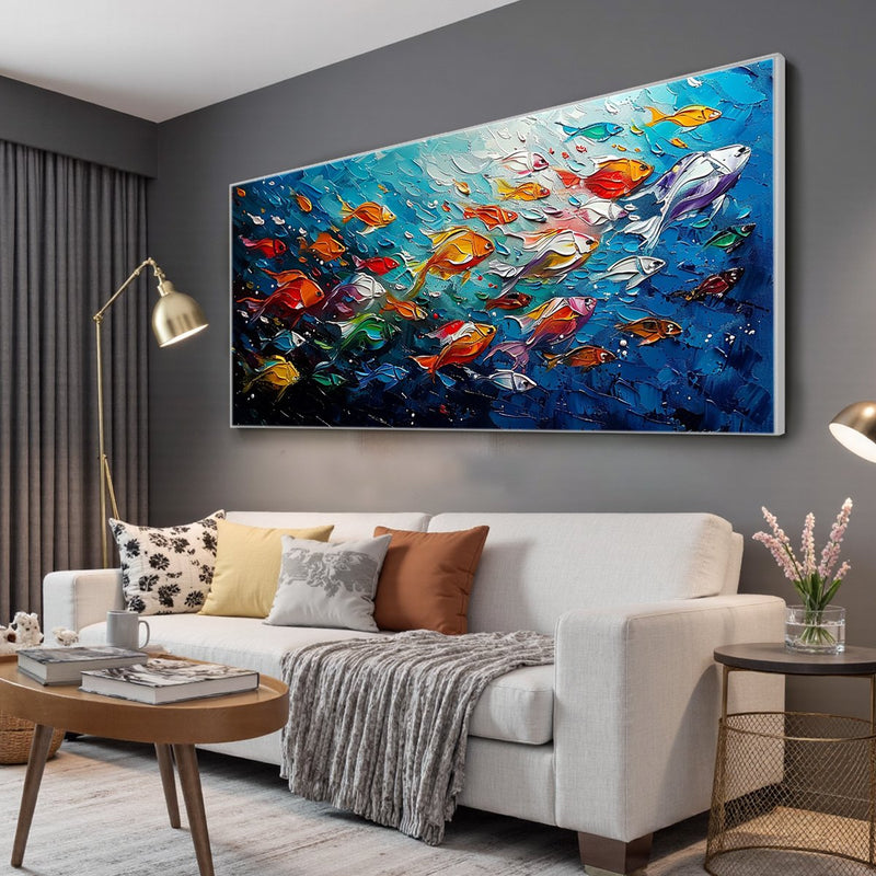 Ocean's Jewels – Colorful Fish Textured Abstract Painting