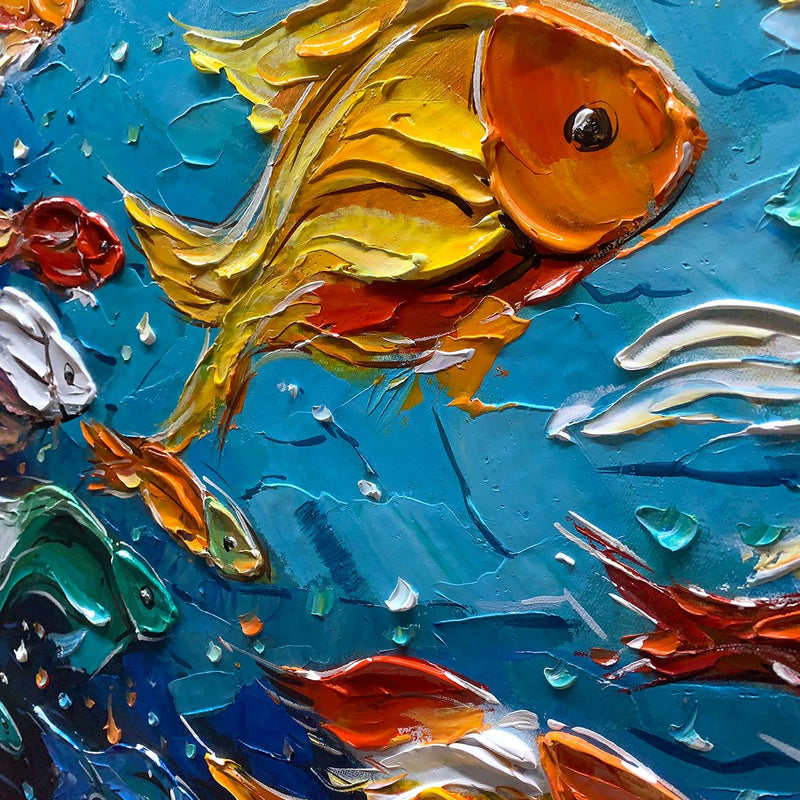 Ocean's Jewels – Colorful Fish Textured Abstract Painting
