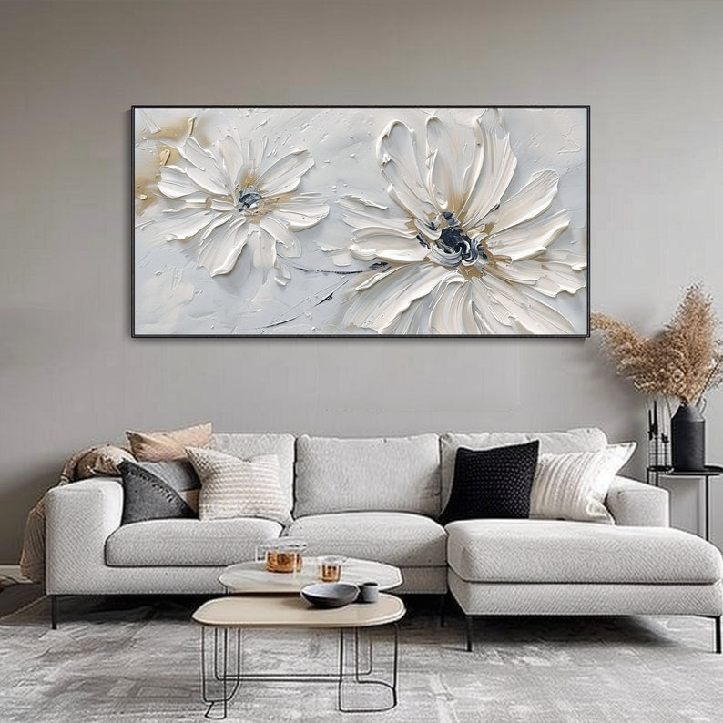 Petals in Whisper-Hand-painted 3D Floral Oil Painting, Contemporary Flower Art for Wall Decor