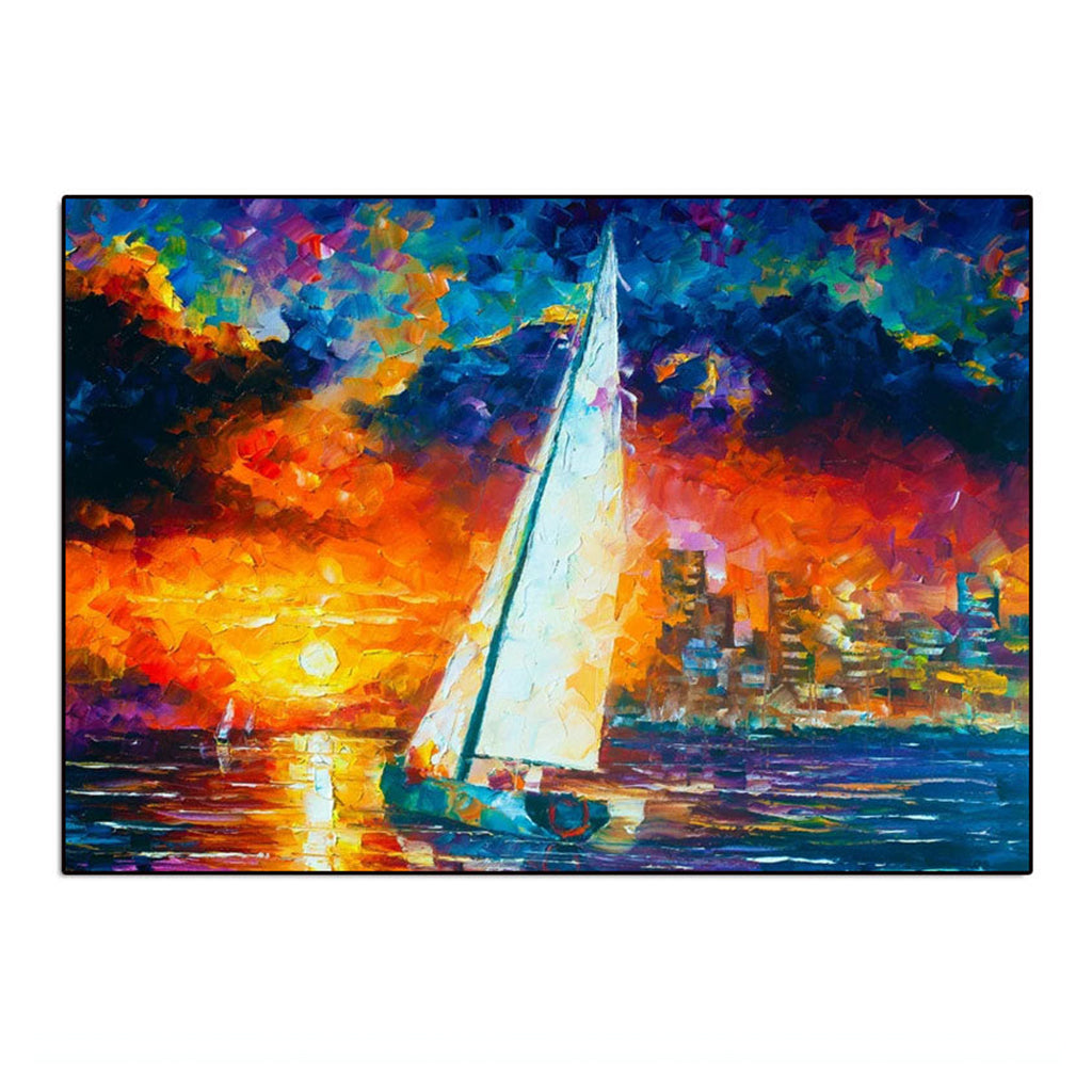 Sail into Sunset-Sailboat Sunset Oil Painting for Modern Coastal Wall Decor