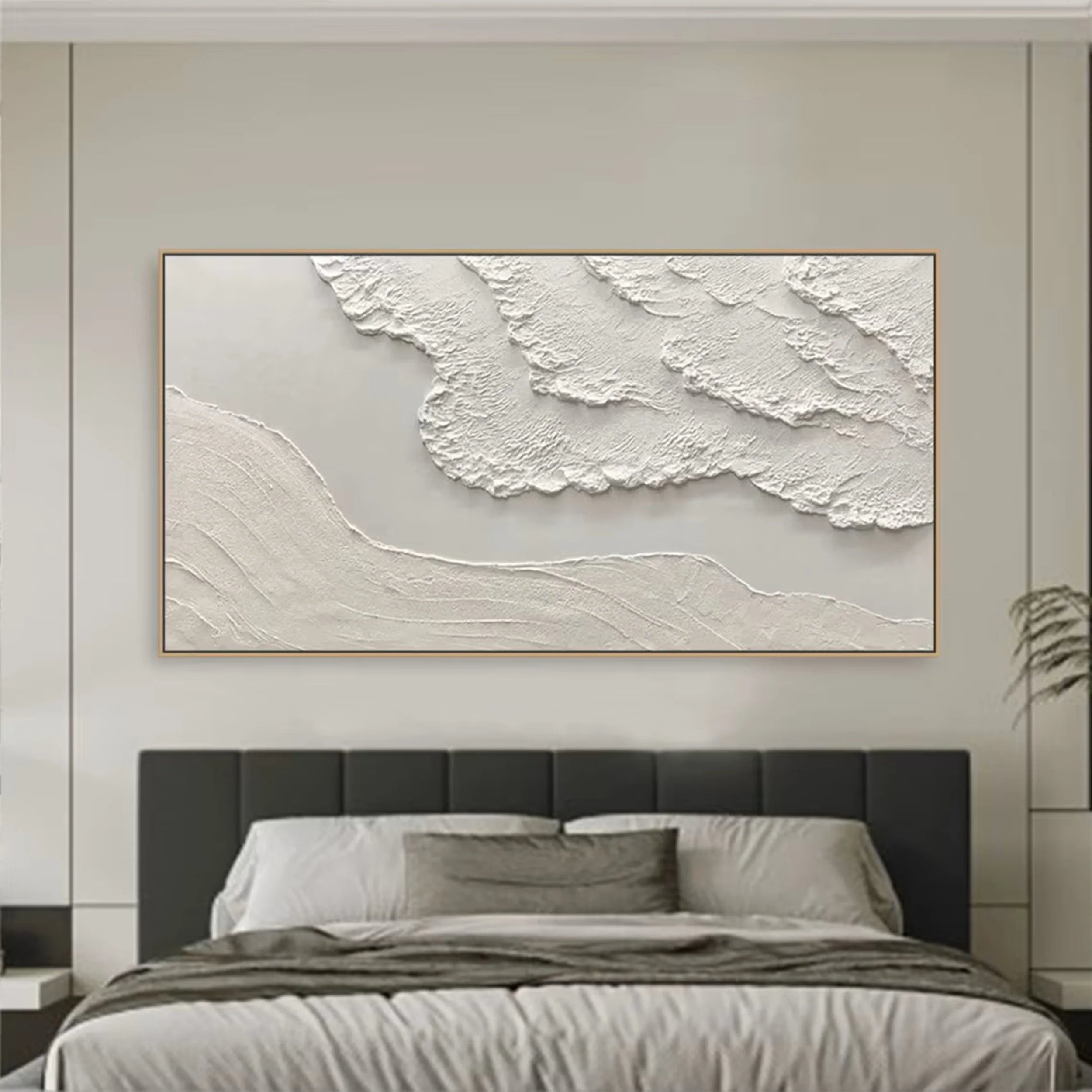 Silent Drift of White Shores-3D Textured Neutral Tone Wall Art - Minimalist Abstract Landscape Framed Decor for Modern Home