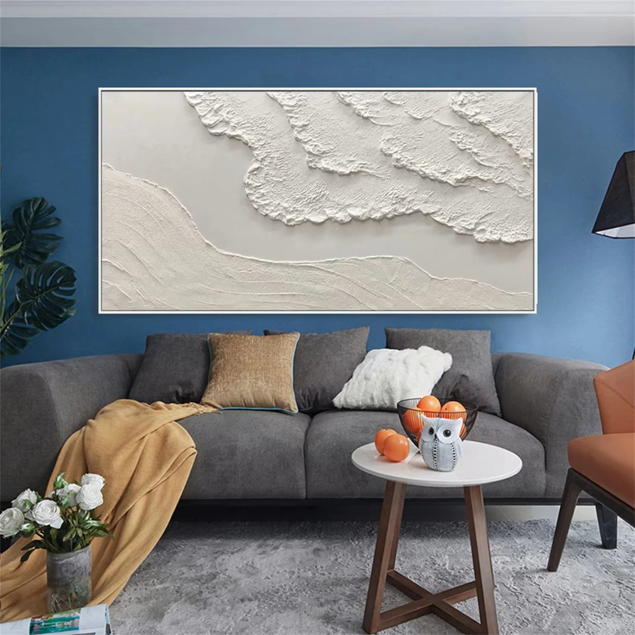 Silent Drift of White Shores-3D Textured Neutral Tone Wall Art - Minimalist Abstract Landscape Framed Decor for Modern Home