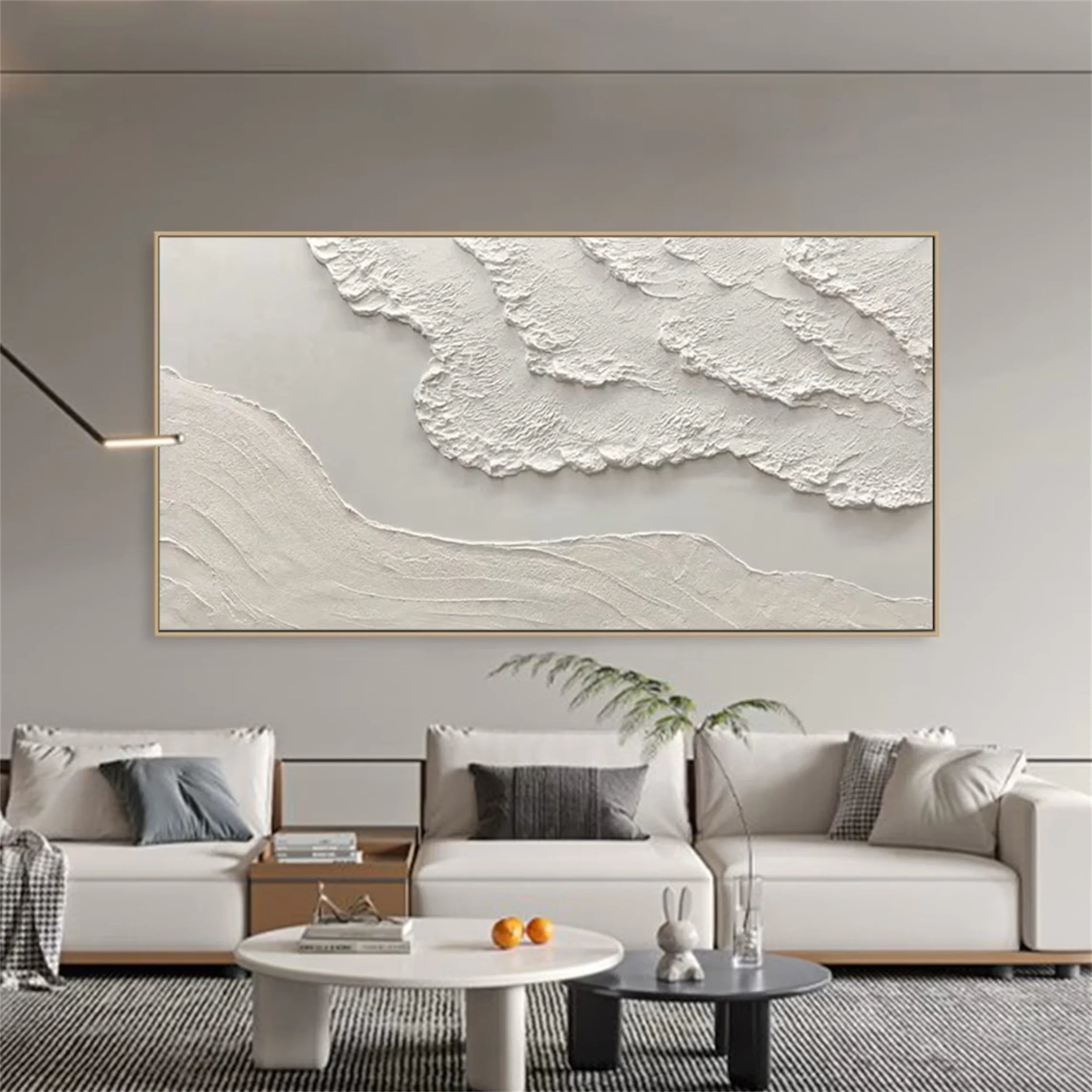 Silent Drift of White Shores-3D Textured Neutral Tone Wall Art - Minimalist Abstract Landscape Framed Decor for Modern Home