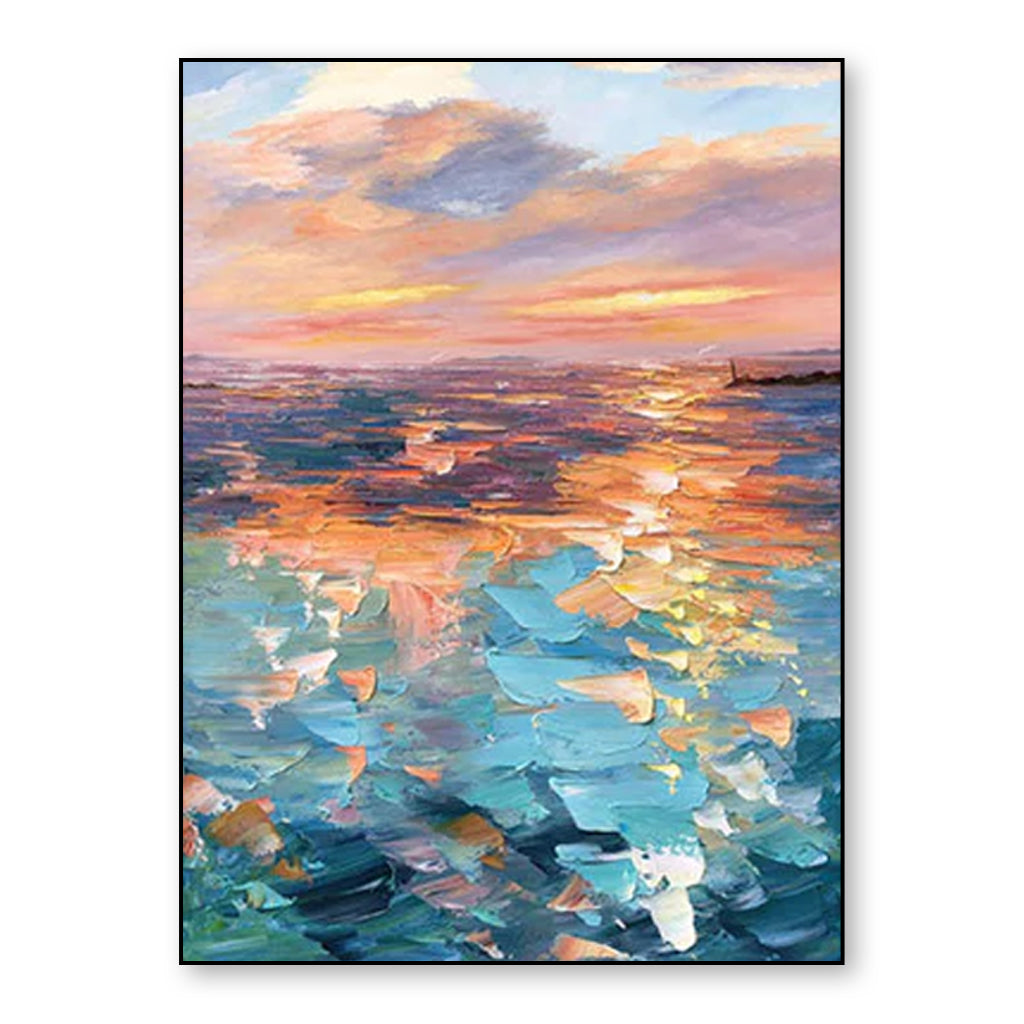 The Sea of Romance-Abstract Sunset Seascape Oil Painting, Vibrant Coastal Art for Home Decoration