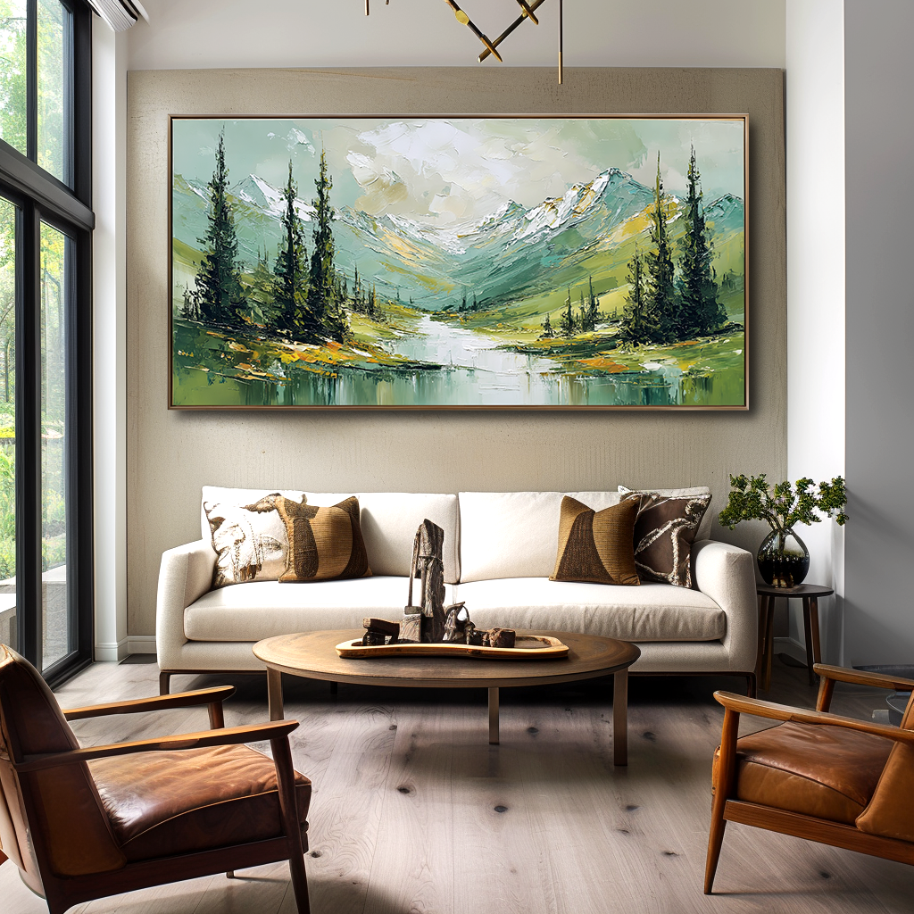 Valley Serenity – Abstract Mountain Landscape Painting, Textured Canvas Wall Art for Modern Interiors