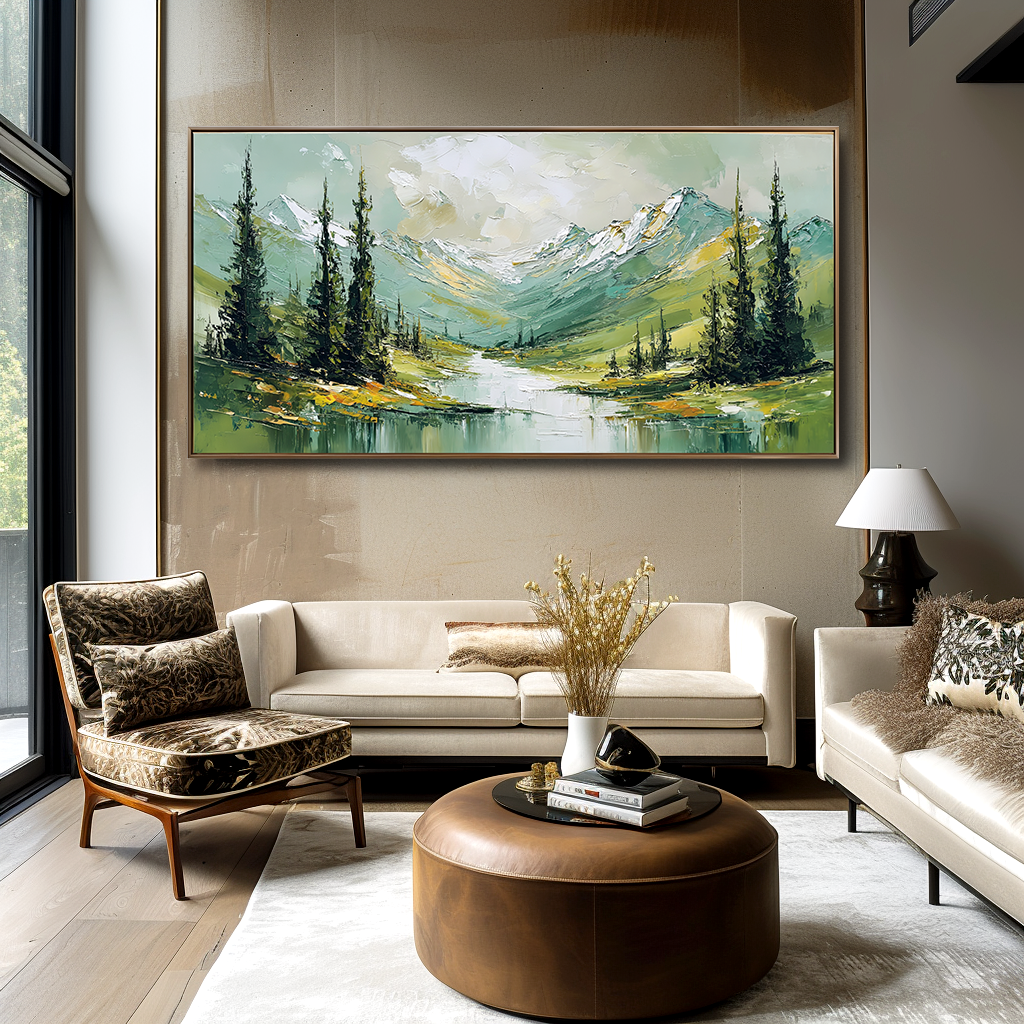 Valley Serenity – Abstract Mountain Landscape Painting, Textured Canvas Wall Art for Modern Interiors