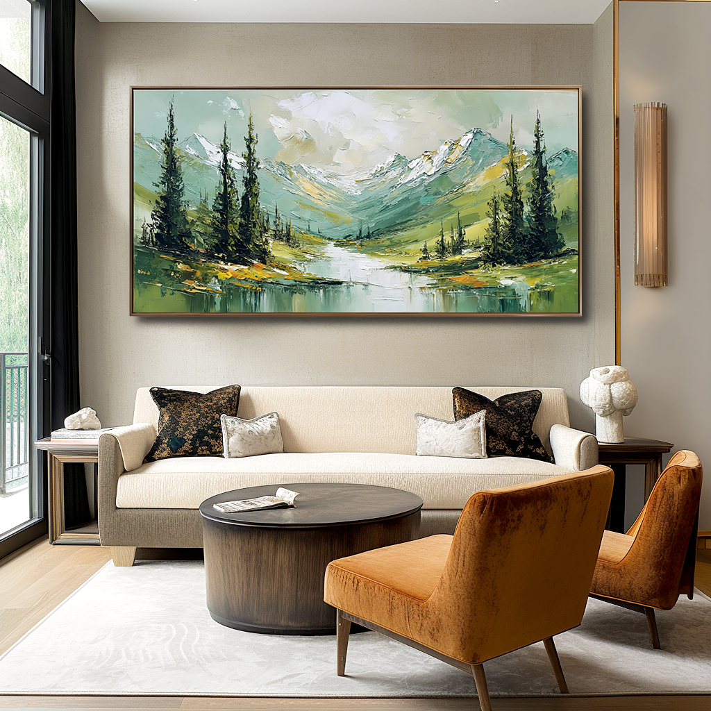 Valley Serenity – Abstract Mountain Landscape Painting, Textured Canvas Wall Art for Modern Interiors