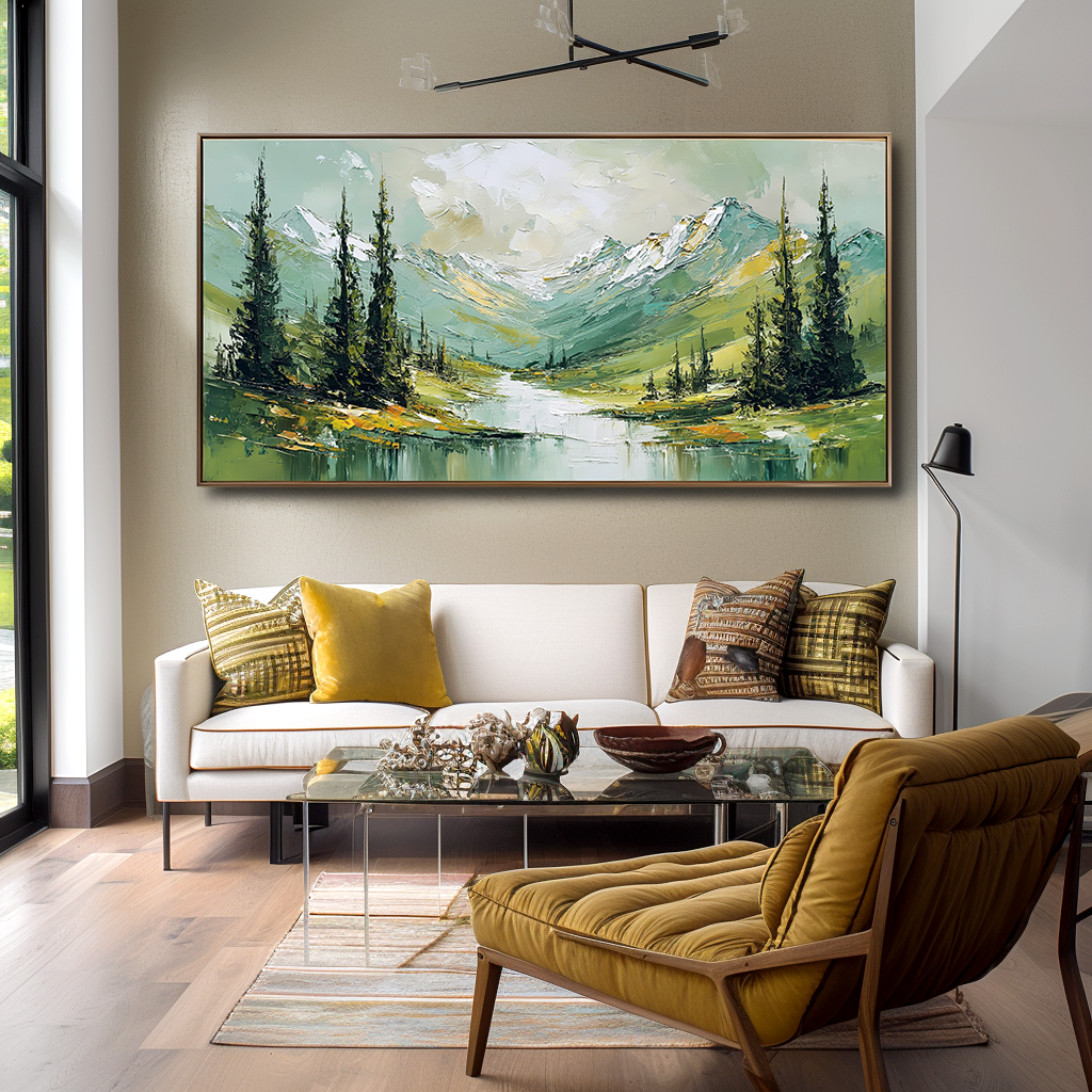 Valley Serenity – Abstract Mountain Landscape Painting, Textured Canvas Wall Art for Modern Interiors