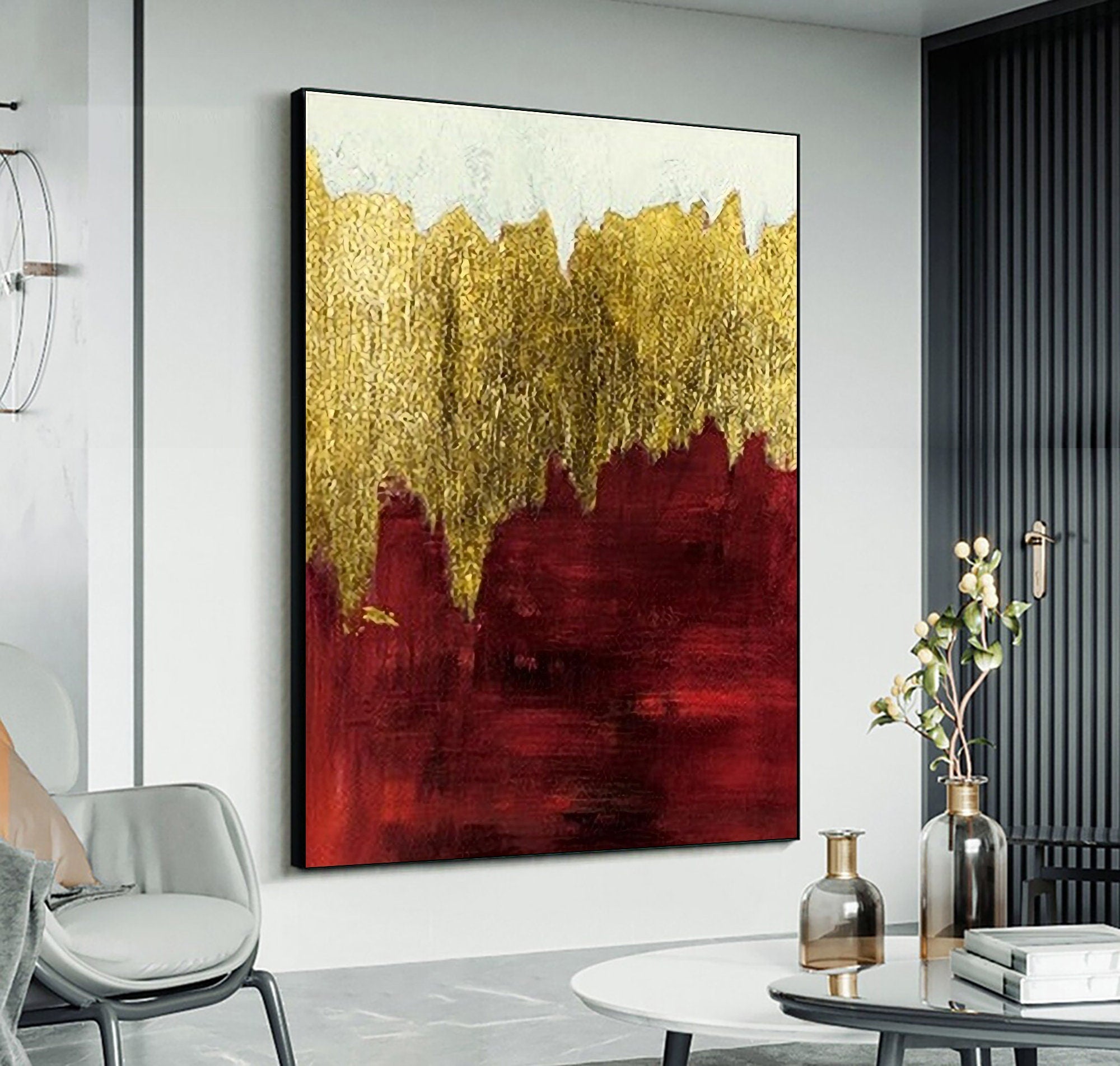 Goldtouch / Red - Luxurious Textured Abstract Painting for Modern Interiors