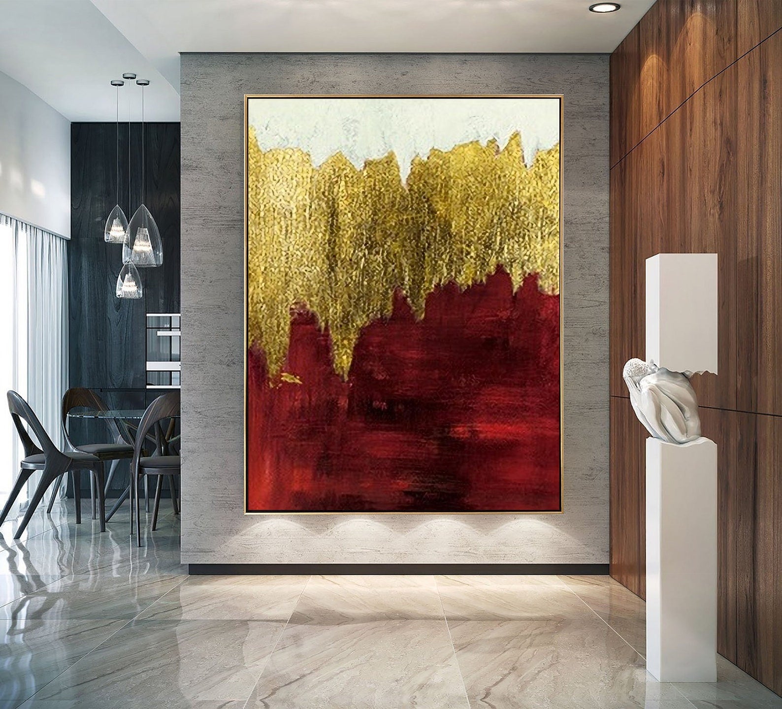 Goldtouch / Red - Luxurious Textured Abstract Painting for Modern Interiors