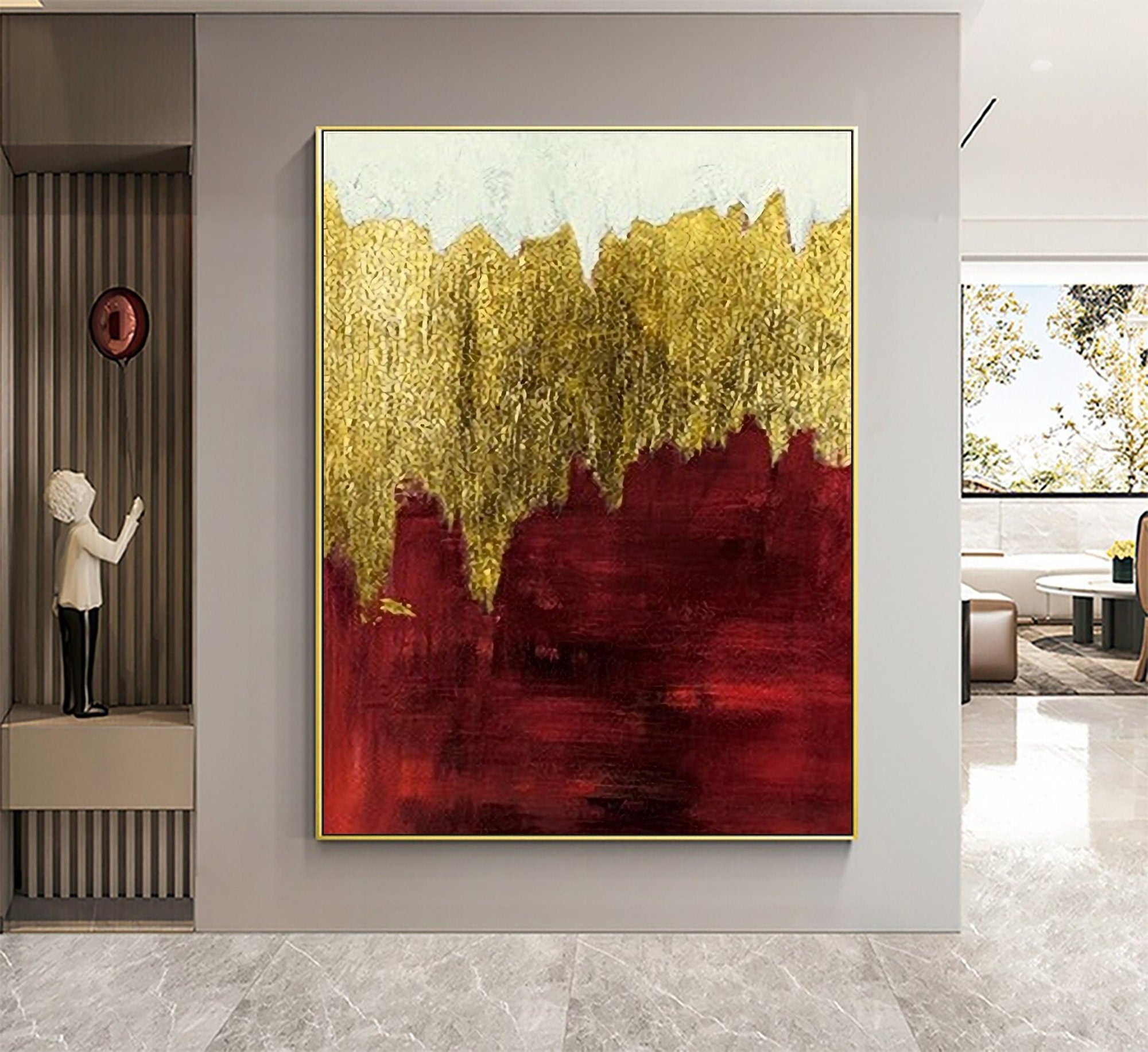 Goldtouch / Red - Luxurious Textured Abstract Painting for Modern Interiors