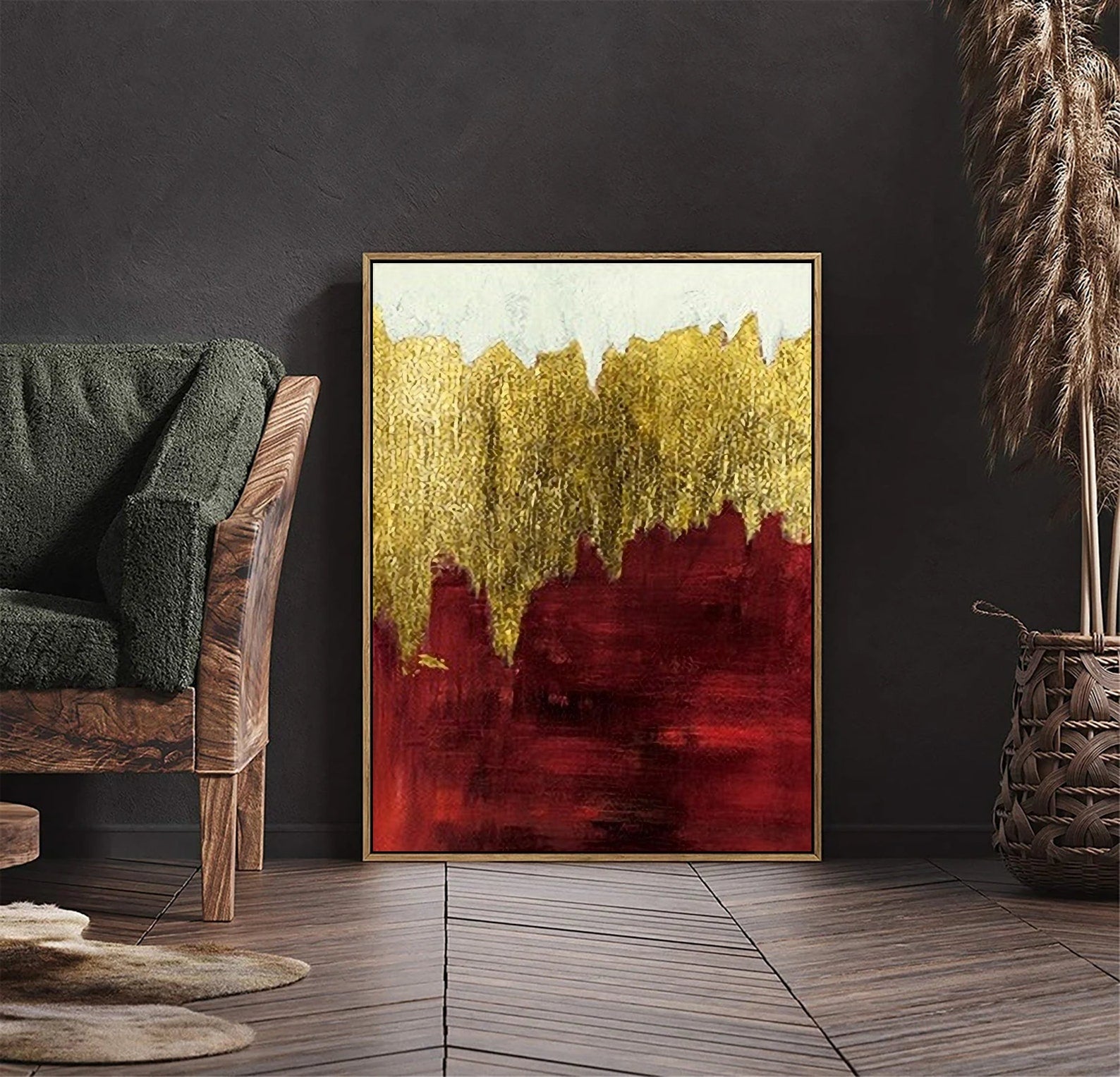 Goldtouch / Red - Luxurious Textured Abstract Painting for Modern Interiors