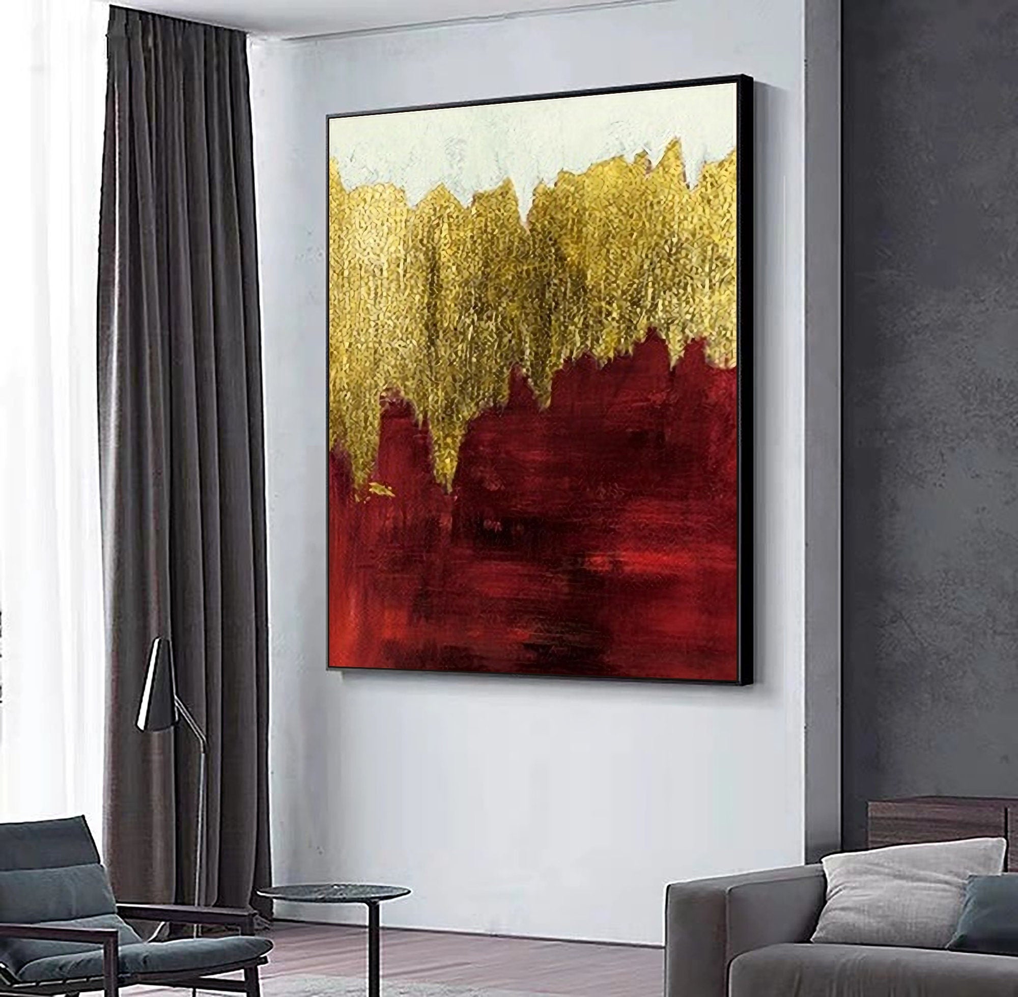 Goldtouch / Red - Luxurious Textured Abstract Painting for Modern Interiors