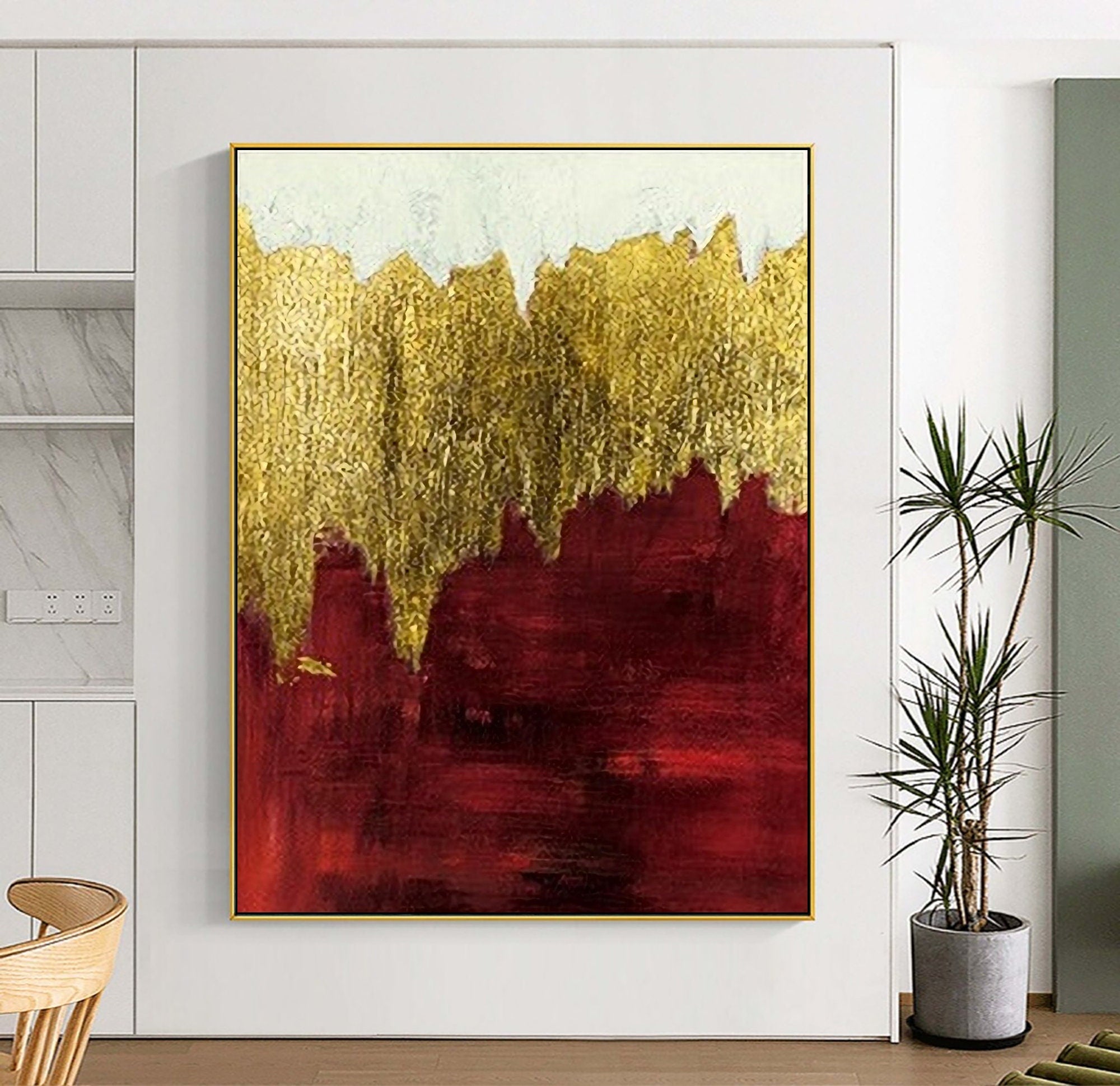 Goldtouch / Red - Luxurious Textured Abstract Painting for Modern Interiors
