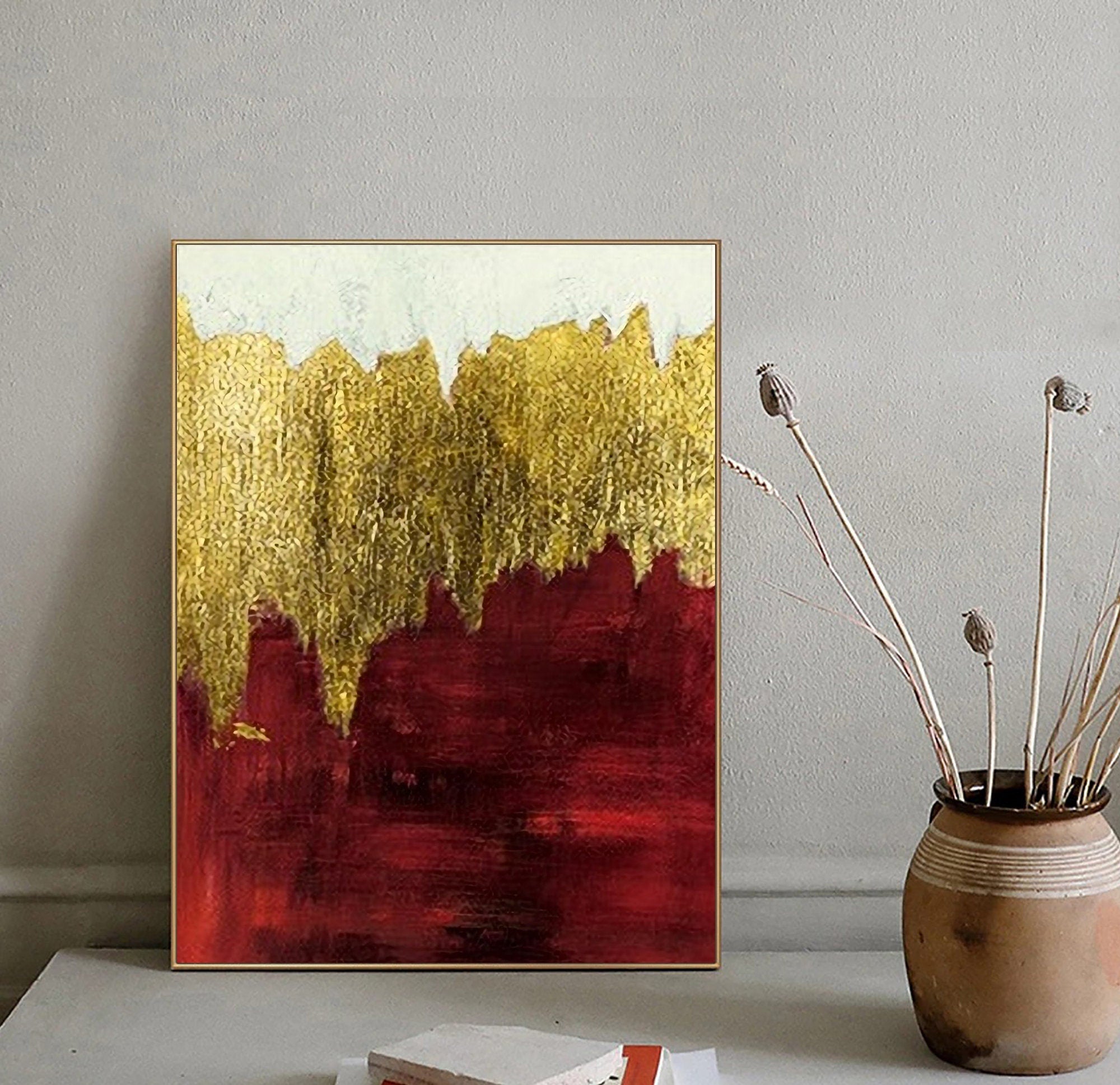 Goldtouch / Red - Luxurious Textured Abstract Painting for Modern Interiors