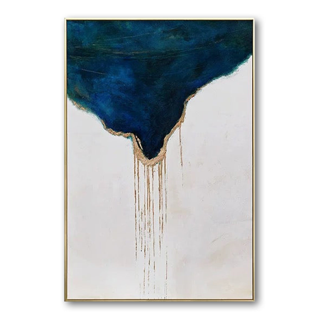 Navy – Abstract Textured Oil Painting with Gold Drip