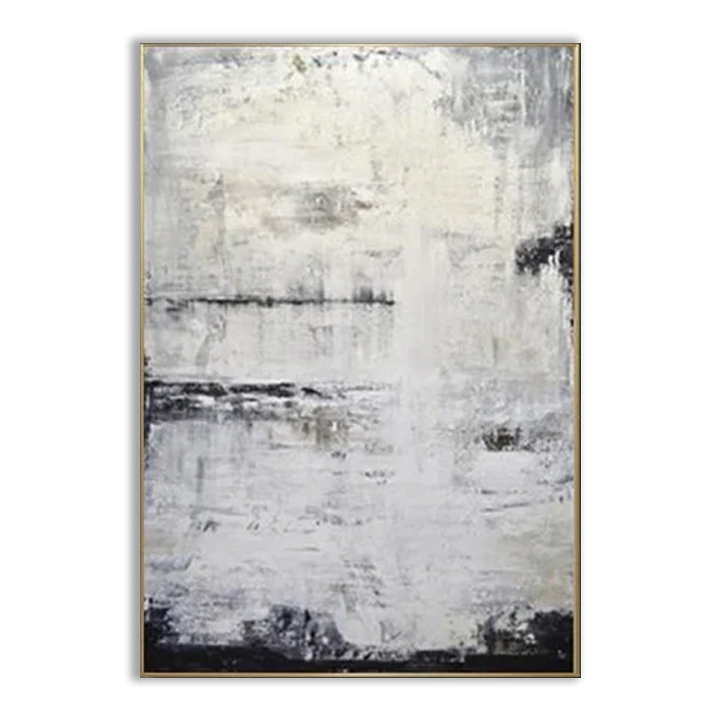 Snowy - Minimalist White and Gray Abstract Oil Painting for Modern Interiors