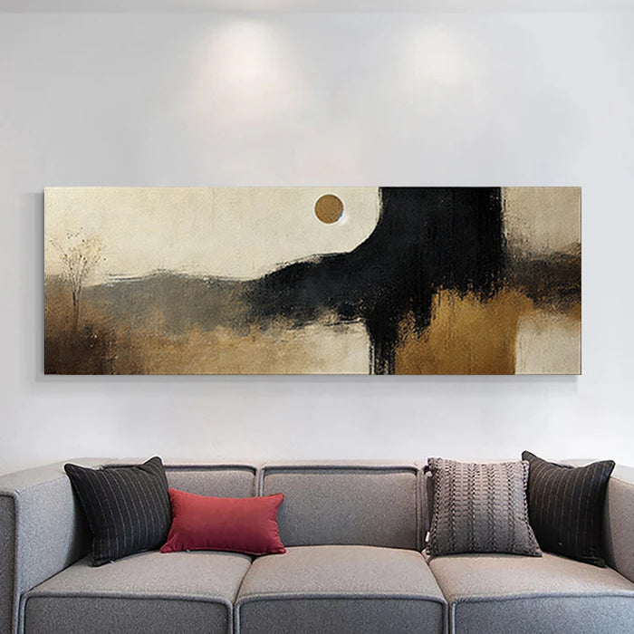 Moonlit Distant Hills-Minimalist Abstract Landscape Oil Painting for Modern Decor
