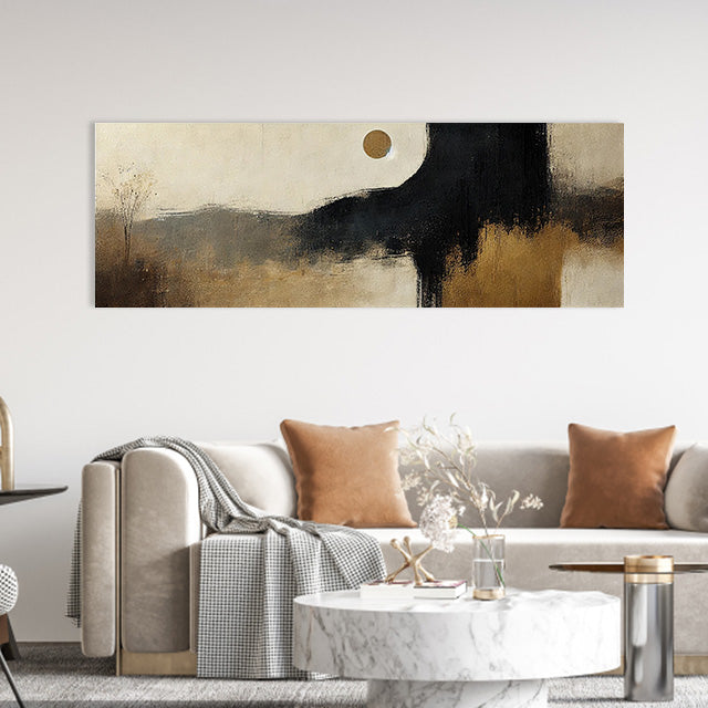 Moonlit Distant Hills-Minimalist Abstract Landscape Oil Painting for Modern Decor