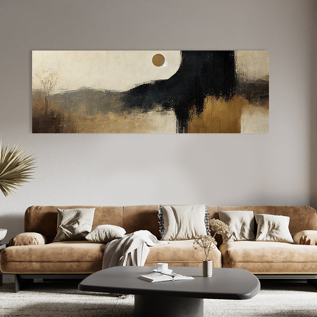 Moonlit Distant Hills-Minimalist Abstract Landscape Oil Painting for Modern Decor