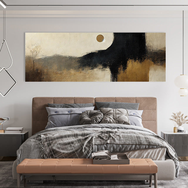 Moonlit Distant Hills-Minimalist Abstract Landscape Oil Painting for Modern Decor