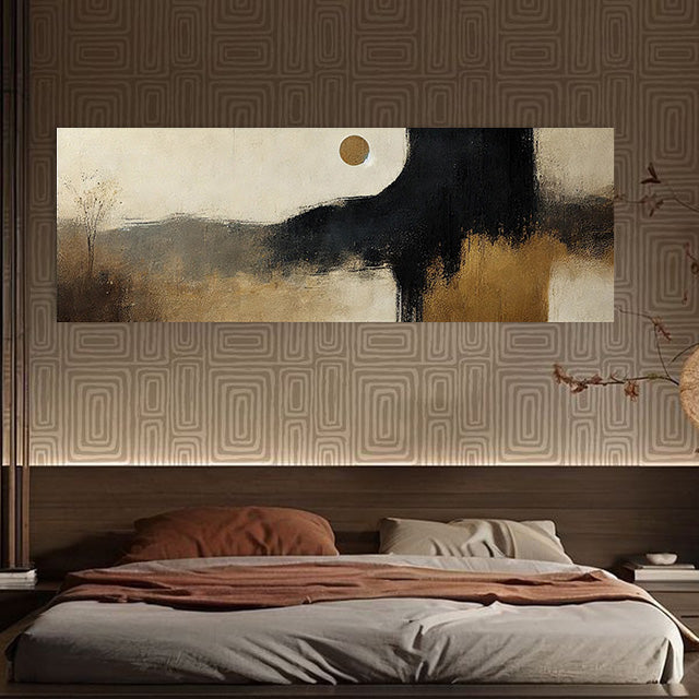 Moonlit Distant Hills-Minimalist Abstract Landscape Oil Painting for Modern Decor