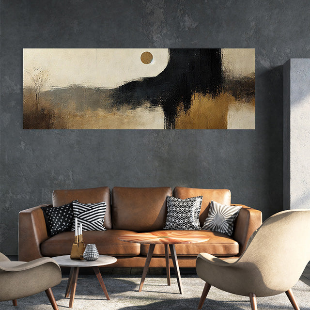 Moonlit Distant Hills-Minimalist Abstract Landscape Oil Painting for Modern Decor