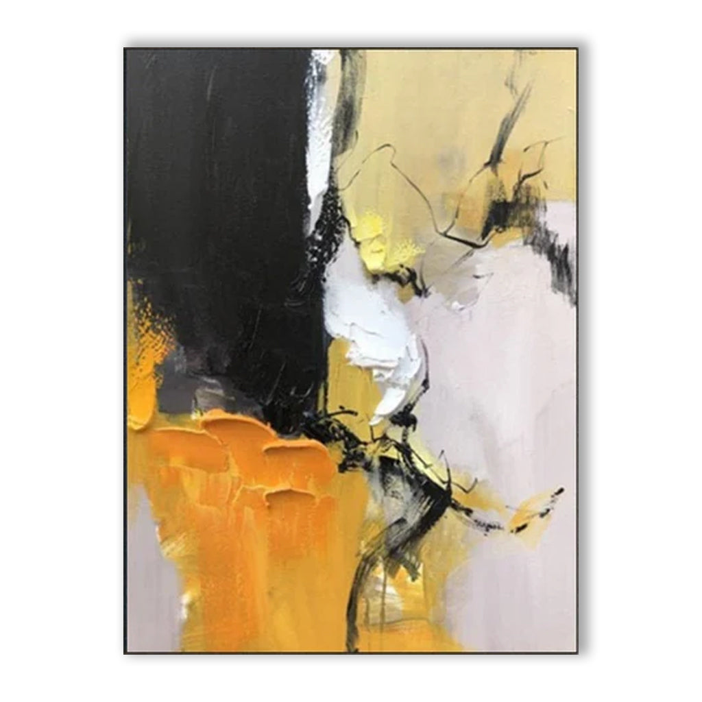 Bold Abstract Oil Painting in Black and Yellow