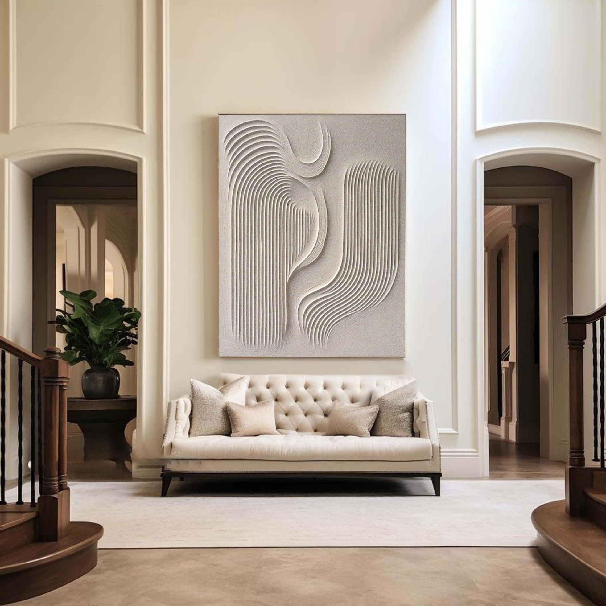 Wabi-Sabi Minimalist Wall Art – 3D Beige Textured Abstract Canvas "Elegant Curves"