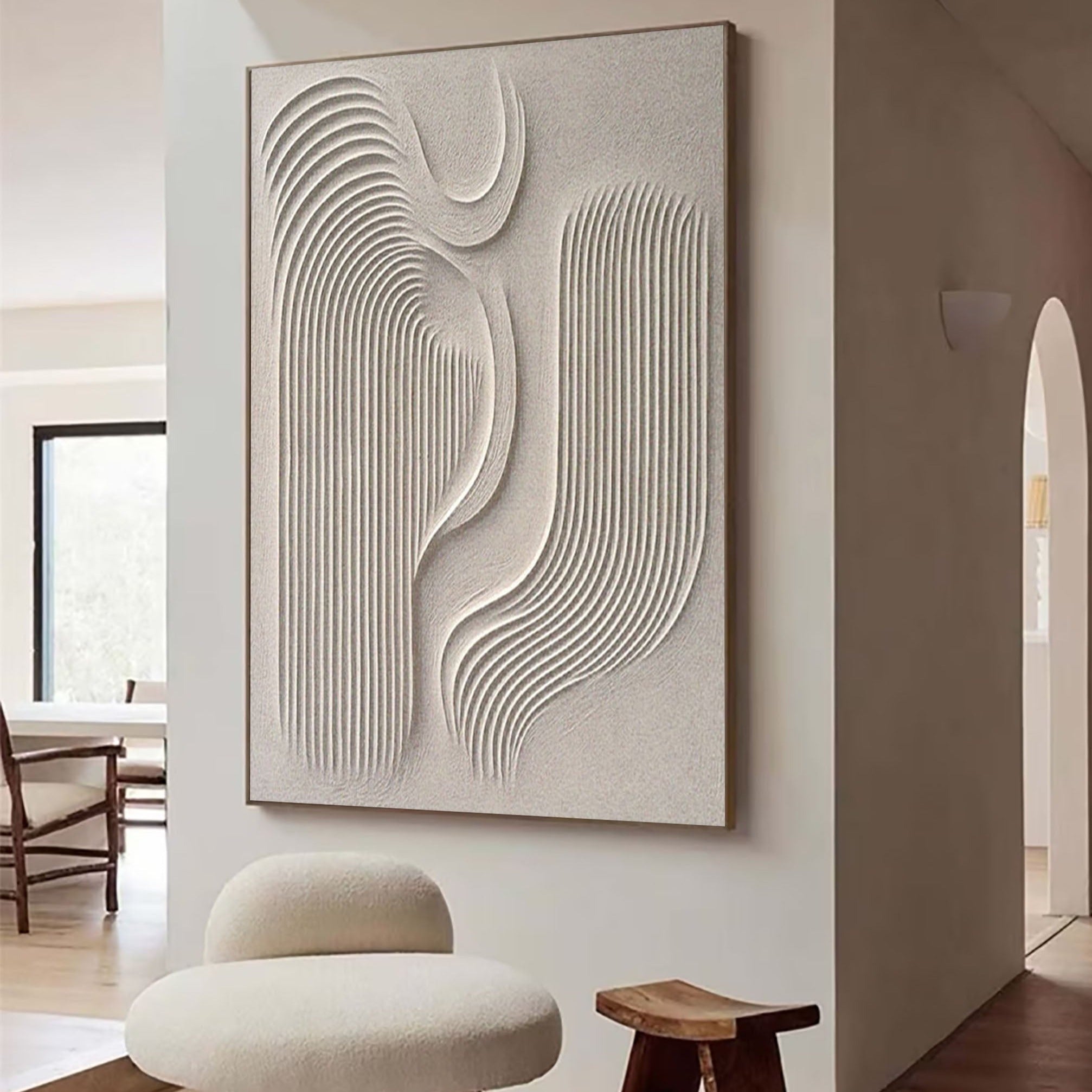 Wabi-Sabi Minimalist Wall Art – 3D Beige Textured Abstract Canvas "Elegant Curves"