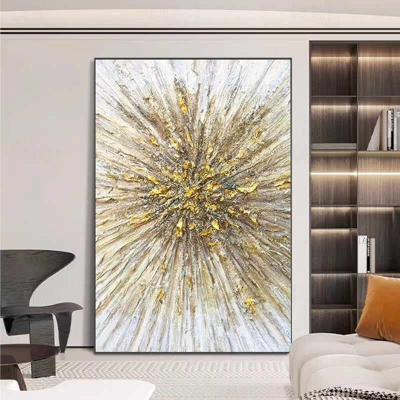 Golden Burst-Vertical Abstract Textured Canvas Painting for Modern Interiors
