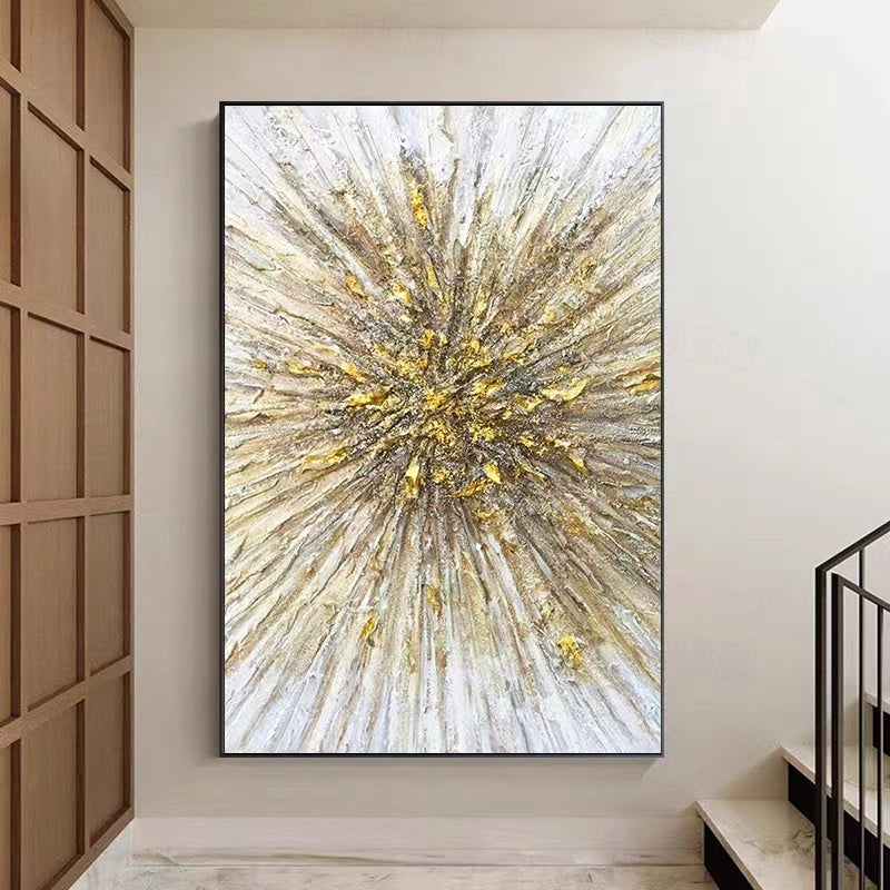 Golden Burst-Vertical Abstract Textured Canvas Painting for Modern Interiors