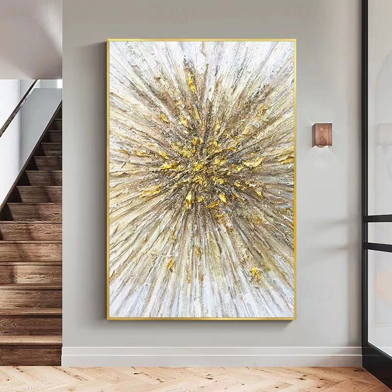 Golden Burst-Vertical Abstract Textured Canvas Painting for Modern Interiors