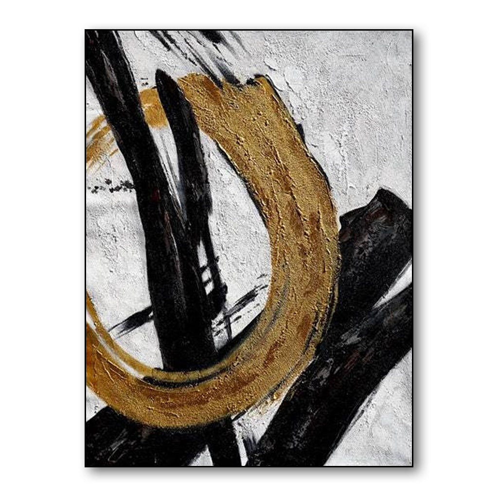 Golden Circle-Abstract Black and Gold Minimalist Oil Painting for Modern Wall Decor
